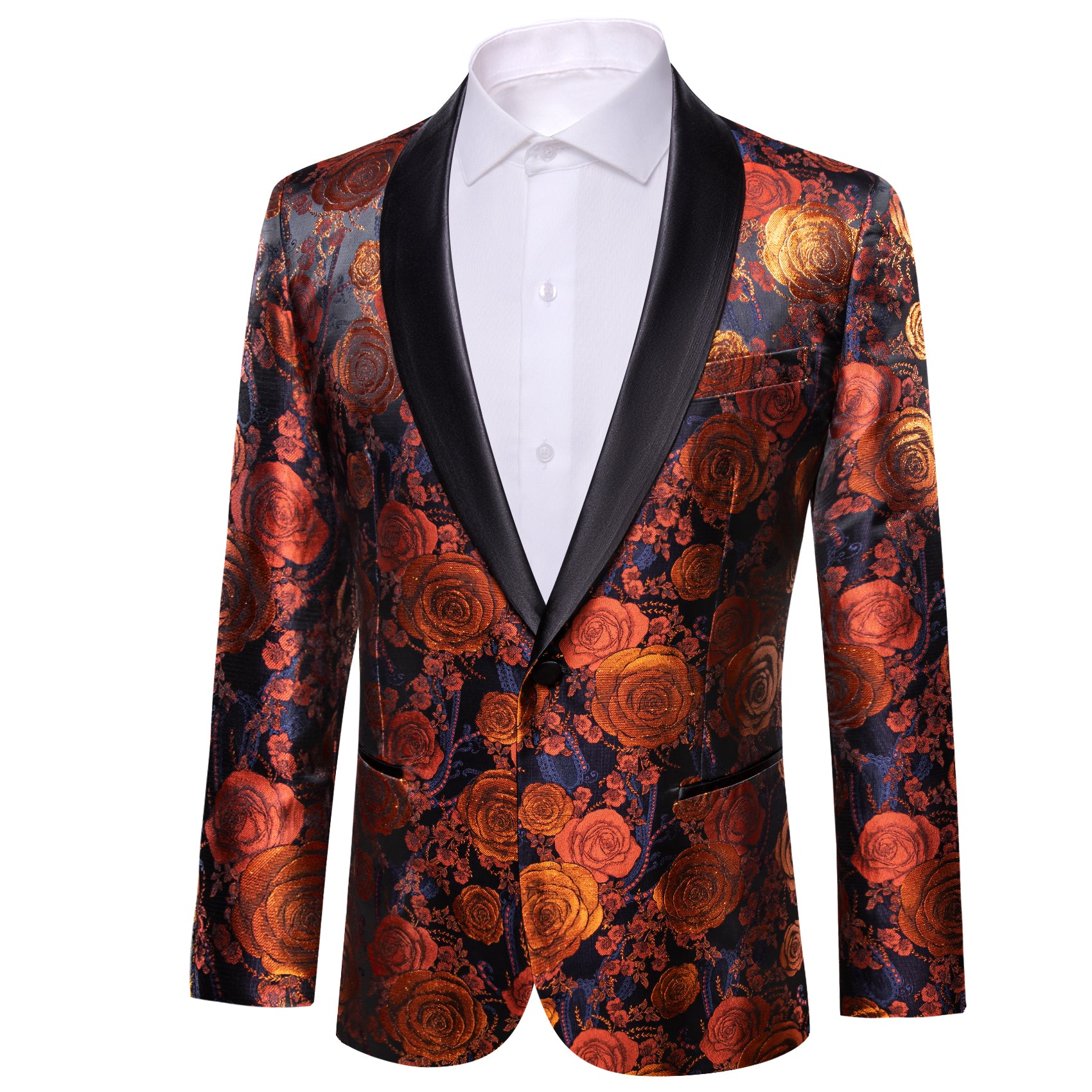 Barry.wang Shawl Collar Suit Orange Blue Flower Blazer Suit Jacket for Men