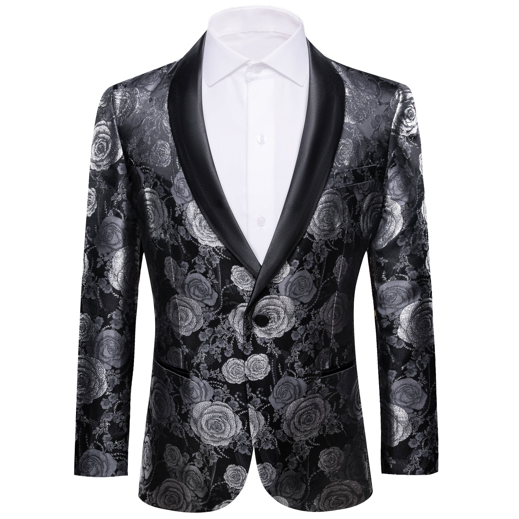 Men's Dress Party Black Grey Flower Suit Jacket Slim One Button Stylish Blazer