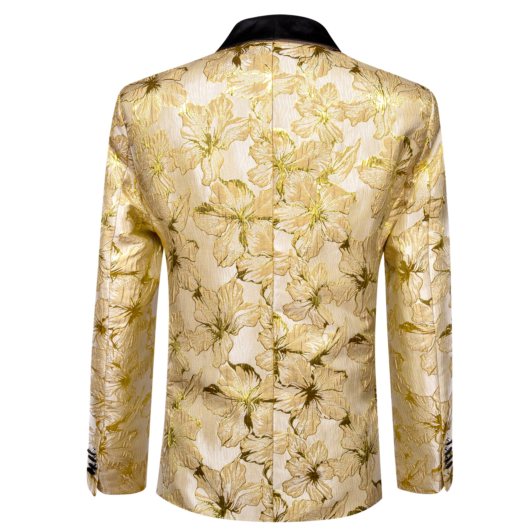 Men's Dress Party Gold Yellow Floral Suit Jacket Slim One Button Stylish Blazer