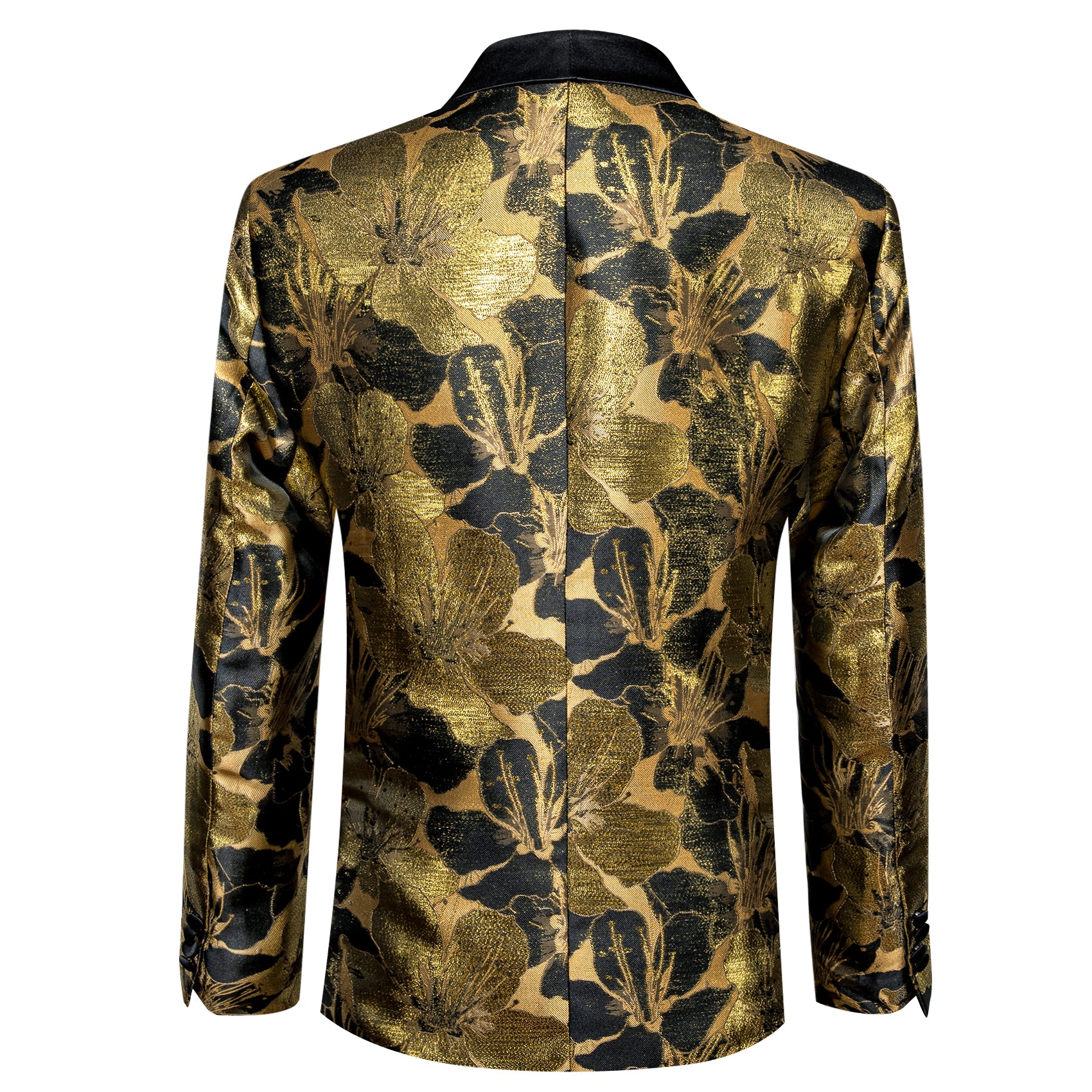 Men's Dress Party Gold Black Floral Suit Jacket Slim One Button Stylish Blazer