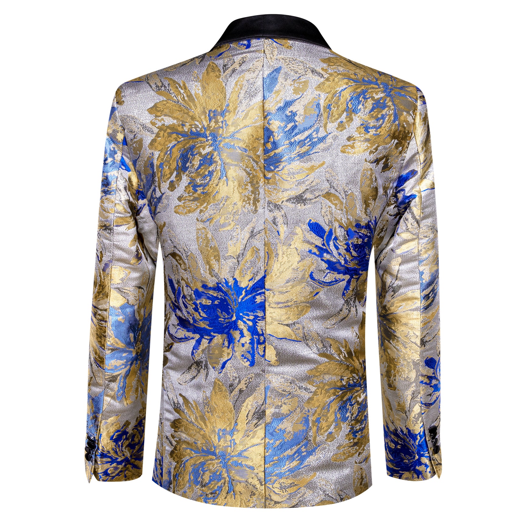 Barry.wang Men's Suit Silver Blue Floral Shawl Collar Suit Jacket