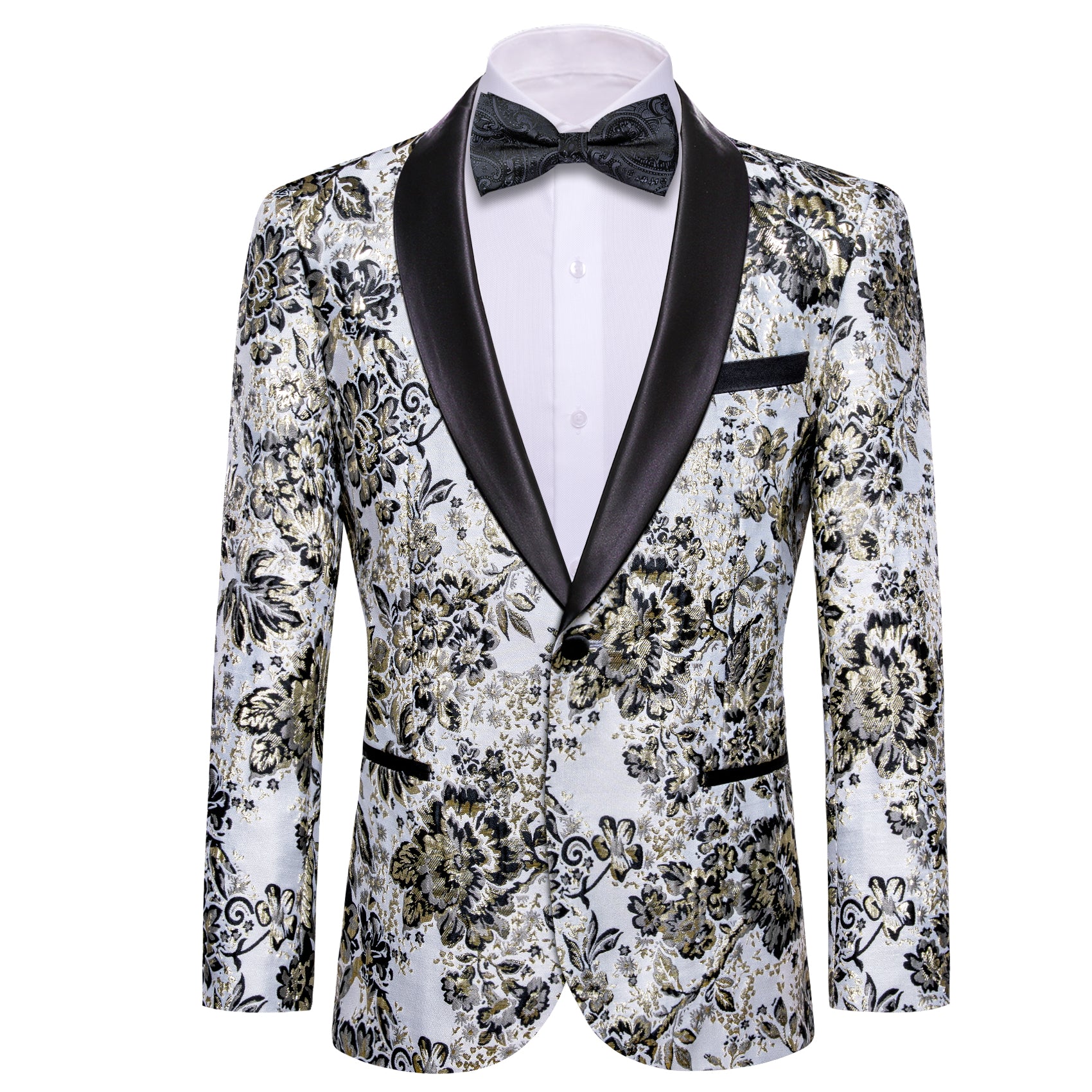 Men's Dress Party White Green Floral Suit Jacket Slim One Button Stylish Blazer