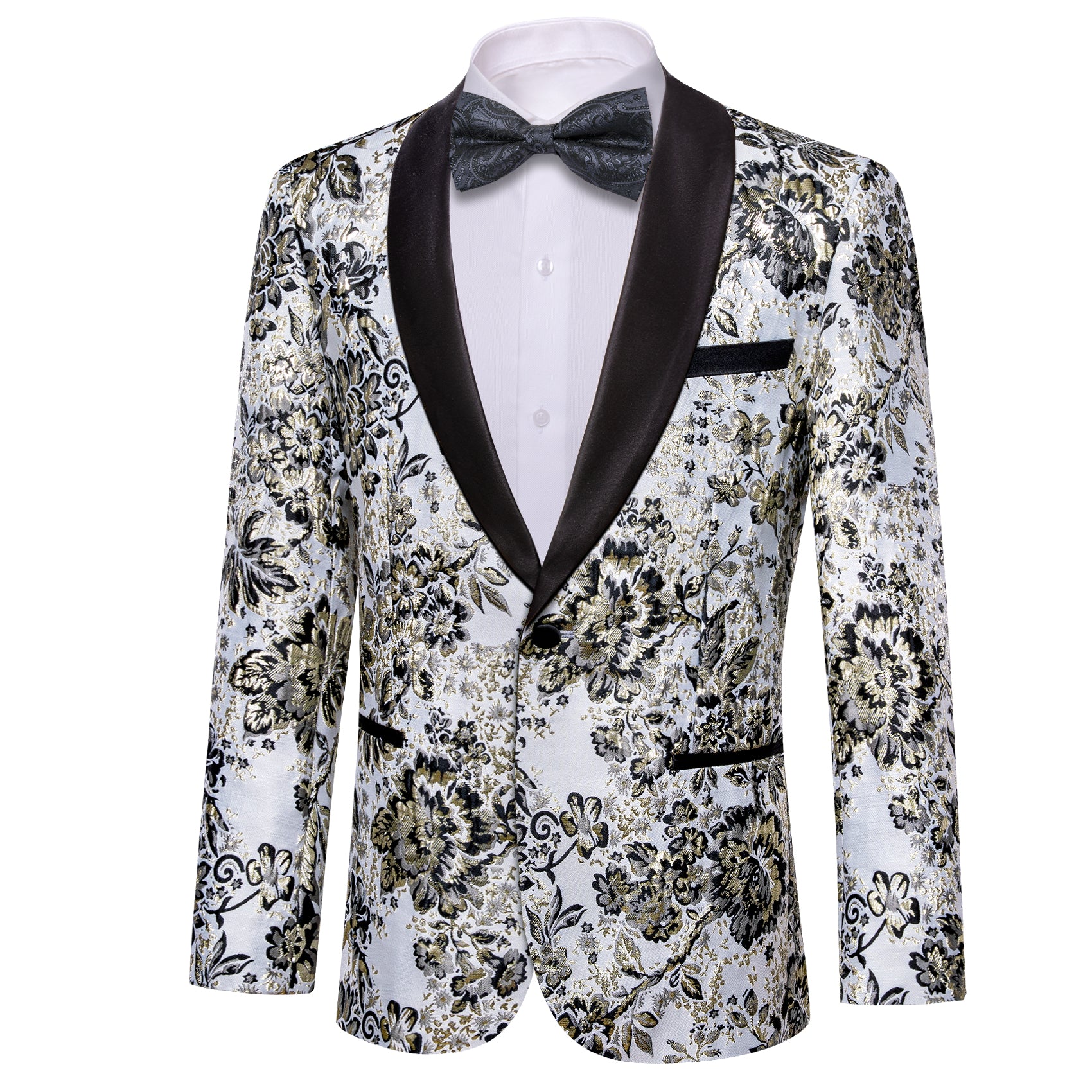 Men's Dress Party White Green Floral Suit Jacket Slim One Button Stylish Blazer