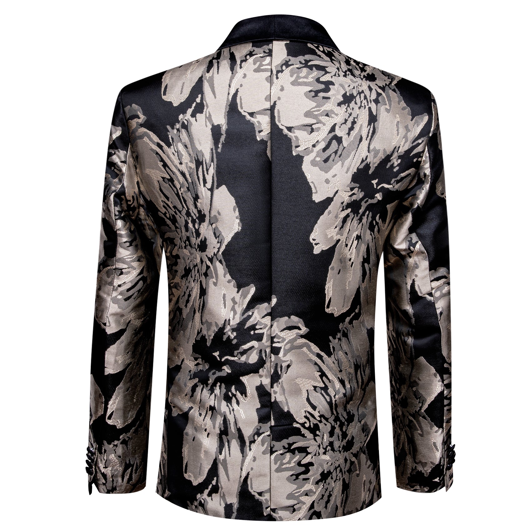 Men's Dress Party Black Grey Floral Suit Jacket Slim One Button Stylish Blazer