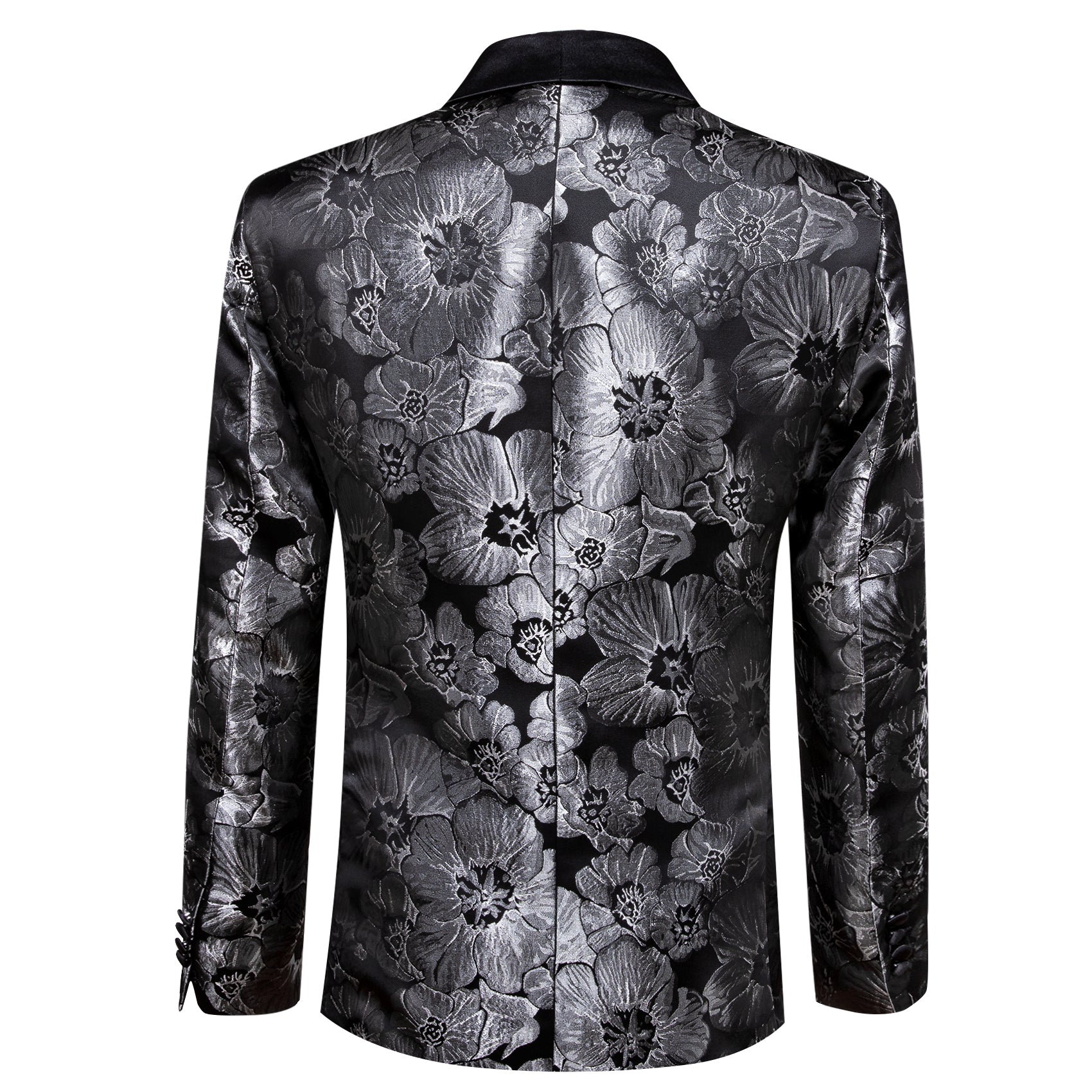 Men's Dress Party Black Floral Suit Jacket Slim One Button Stylish Blazer