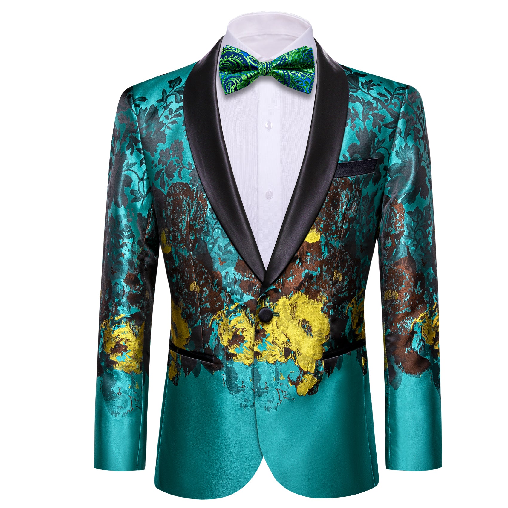 Barry.wang Men's Suit Blue Brown Floral Suit Jacket for Dress Party