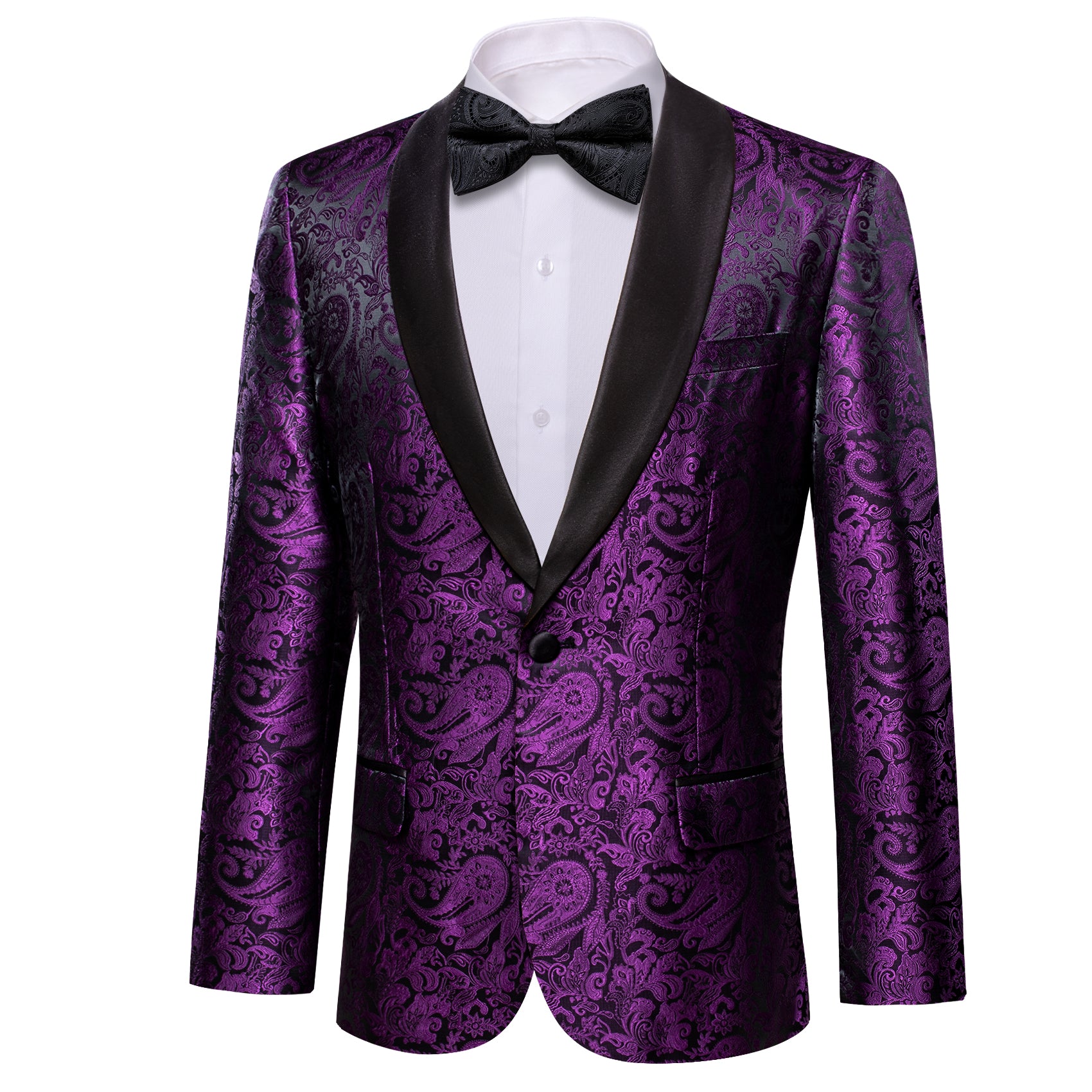 Men's Dress Purple Paisley Suit Jacket Slim One Button Stylish Blazer