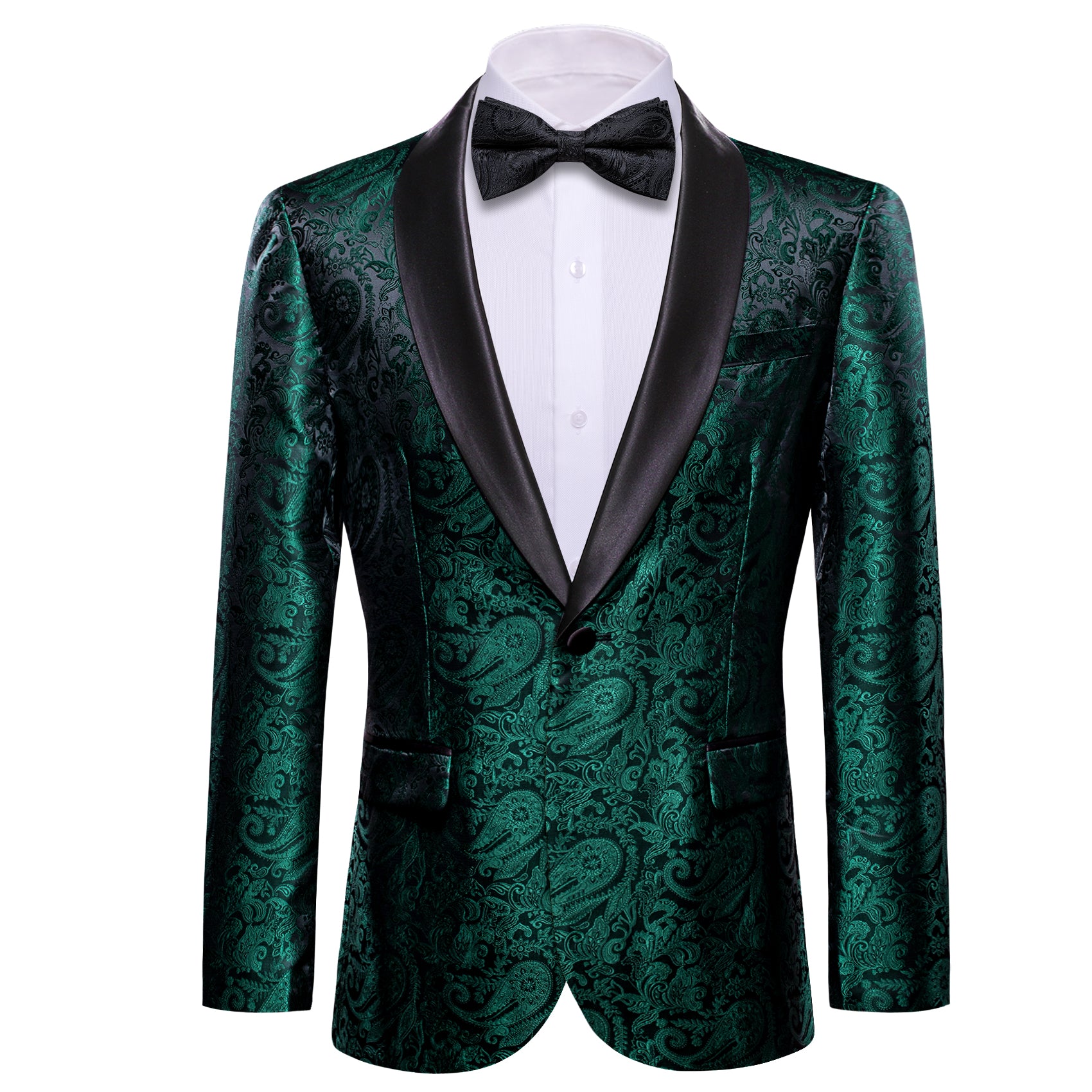 Men's Dress Black Green Paisley Suit Jacket Slim One Button Stylish Blazer