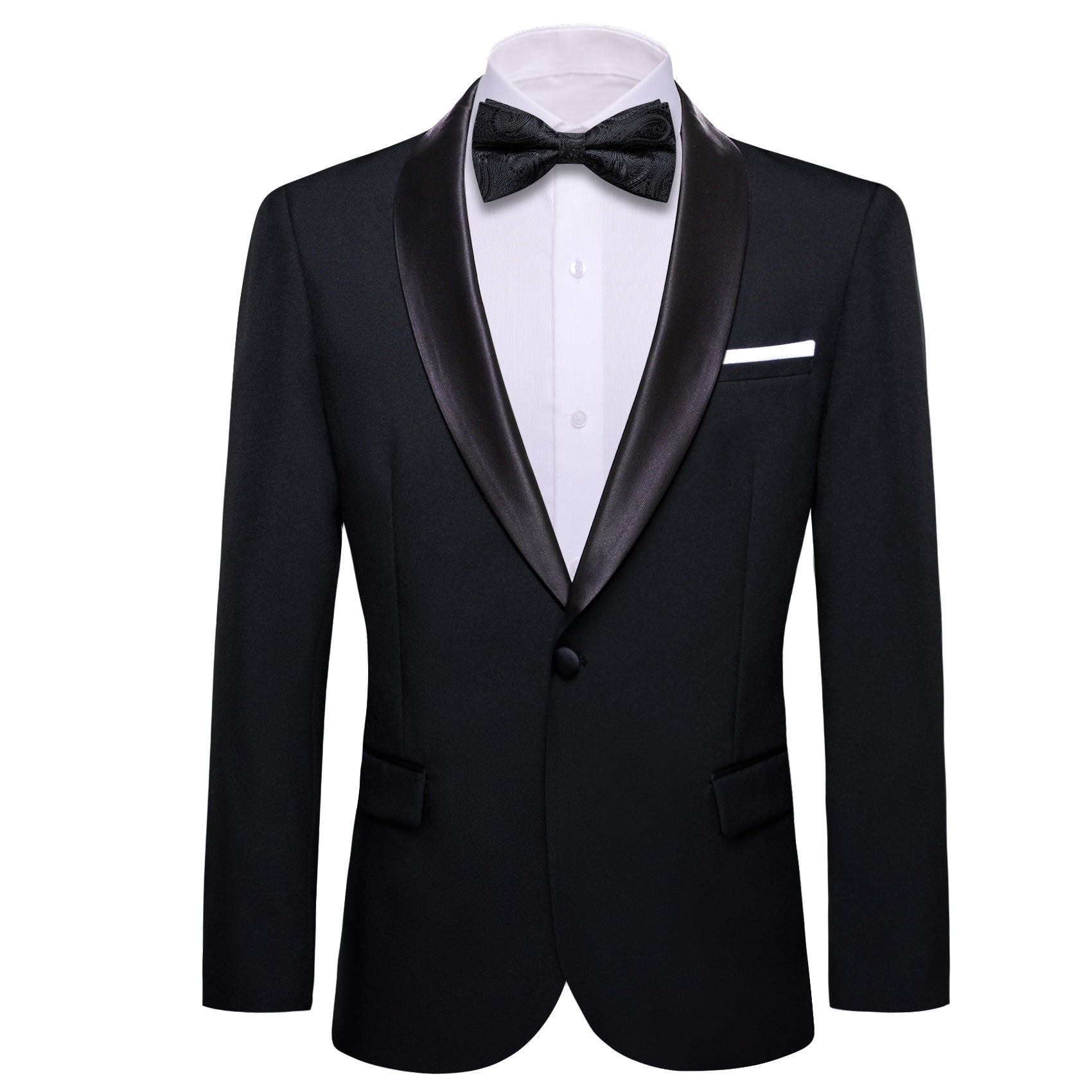 Men's Dress Black Solid Suit Jacket Slim One Button Stylish Blazer