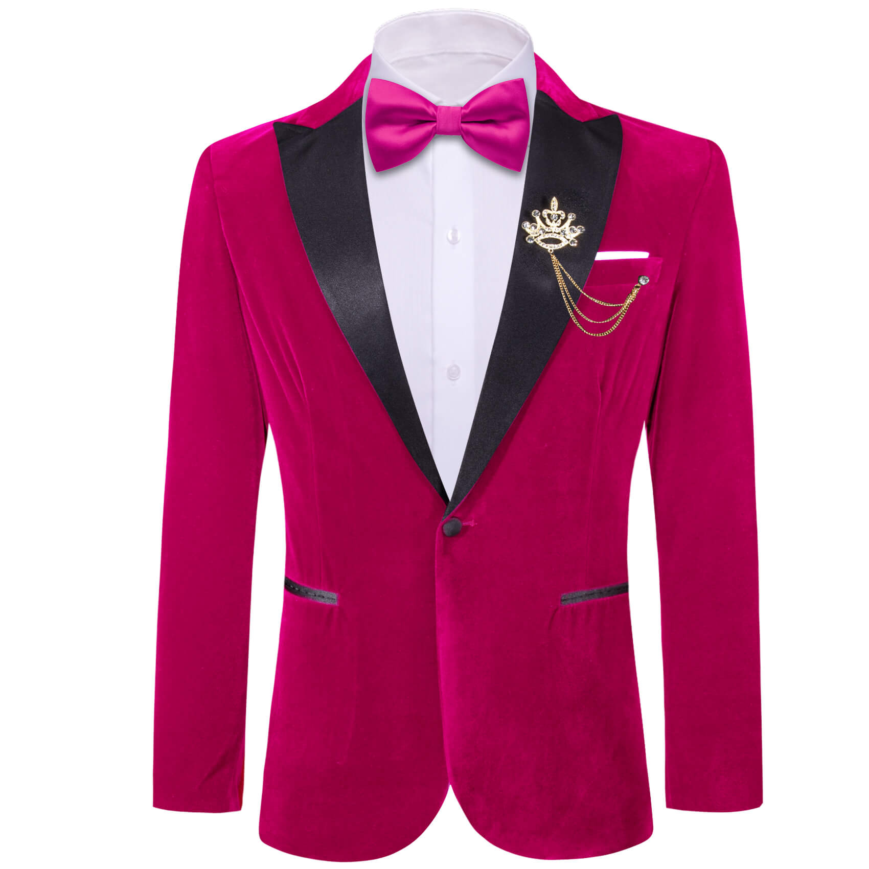  Peak Collar Suit Ruby Pink Solid Men's Silk Suit