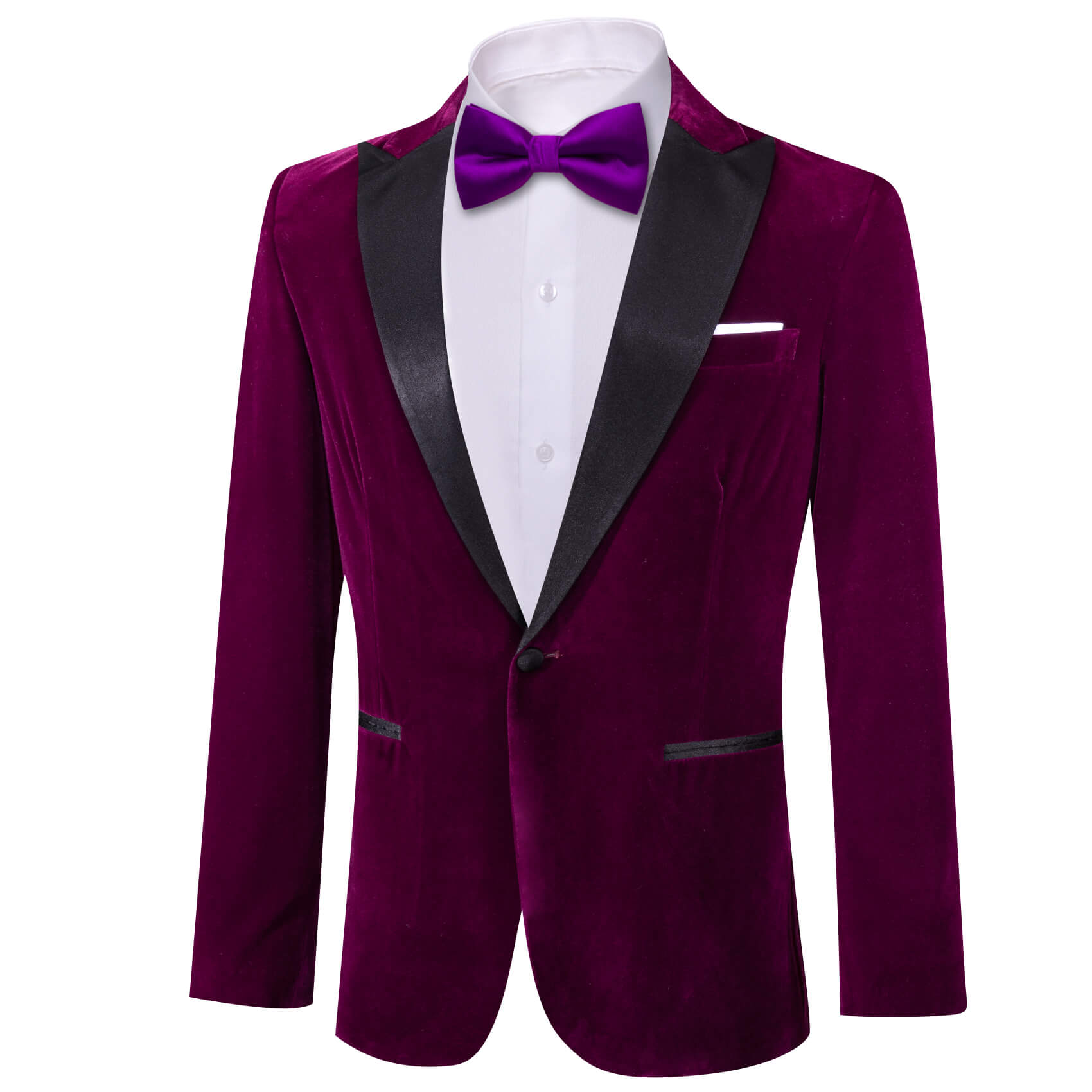 Barry.wang Peak Collar Suit Plum Purple Solid Slim Men's Silk Suit