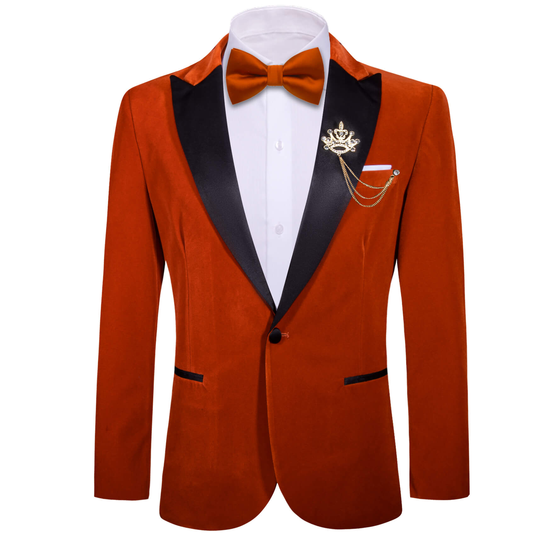 Burnt Orange Solid Slim Silk Suit