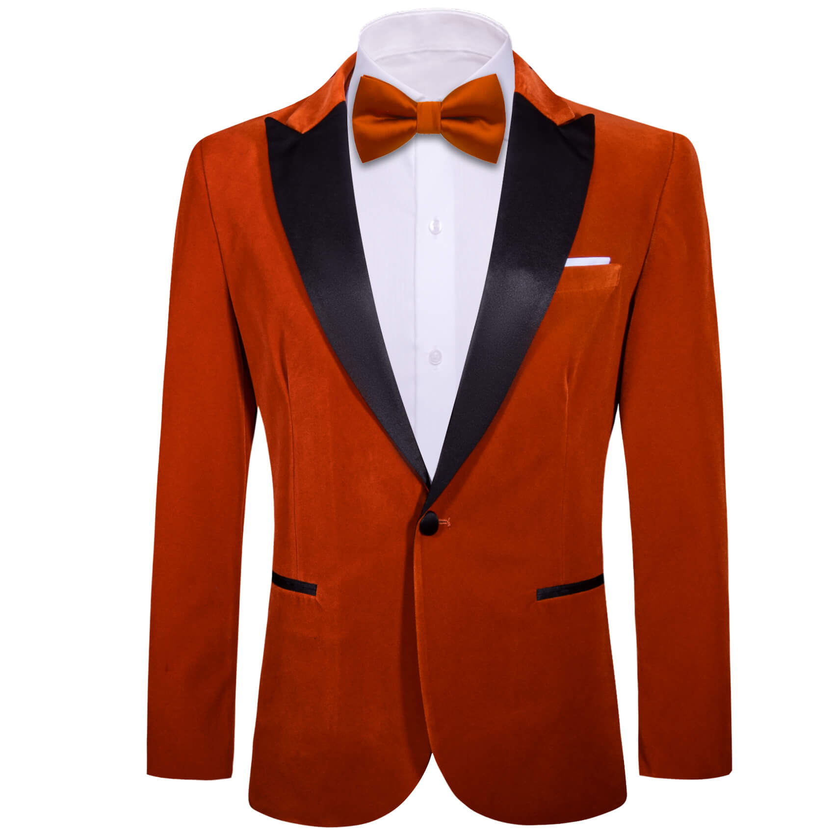 Barry.wang Peak Collar Suit Burnt Orange Solid Slim Silk Suit for Men