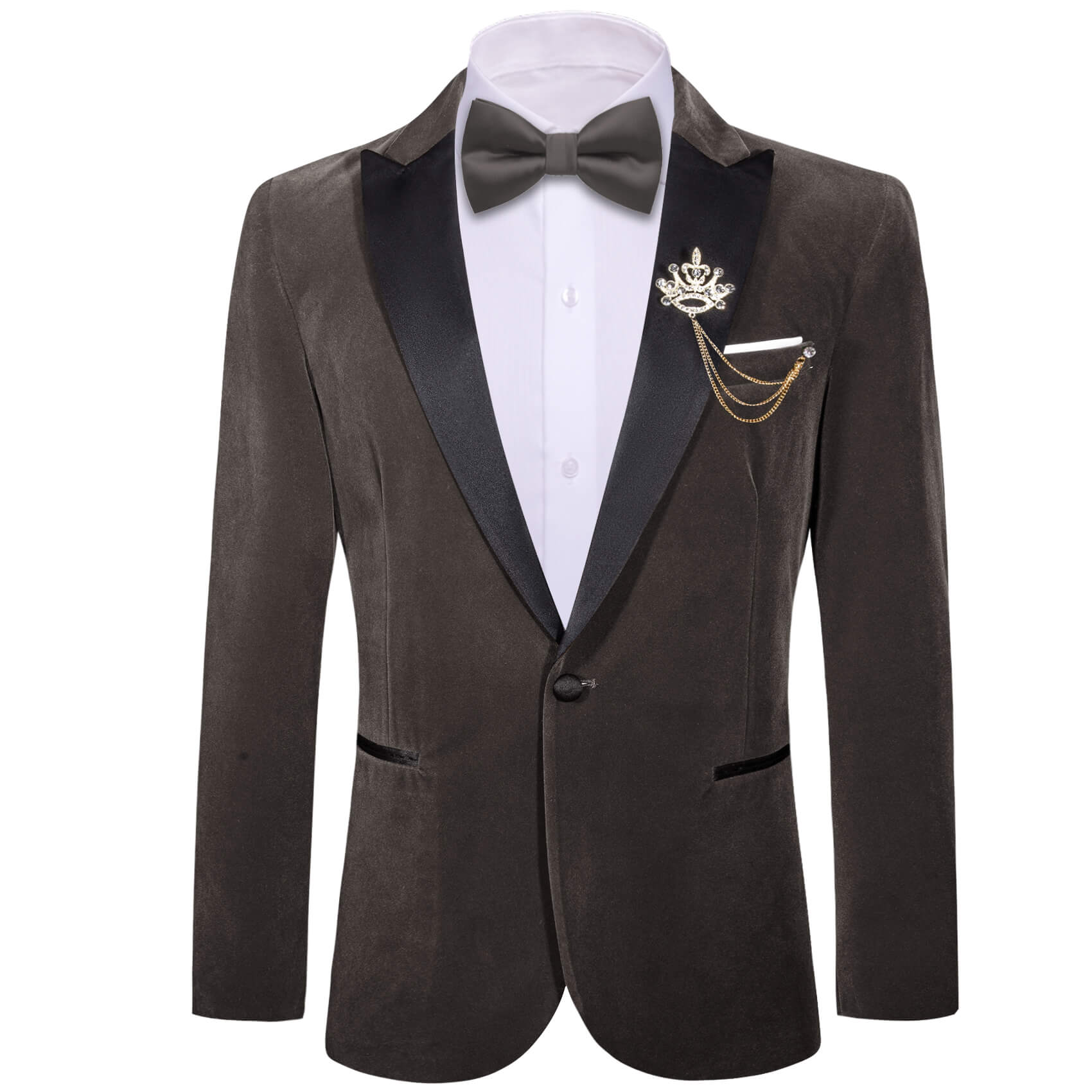 Ash Grey Solid Slim Silk Peak Collar Suit