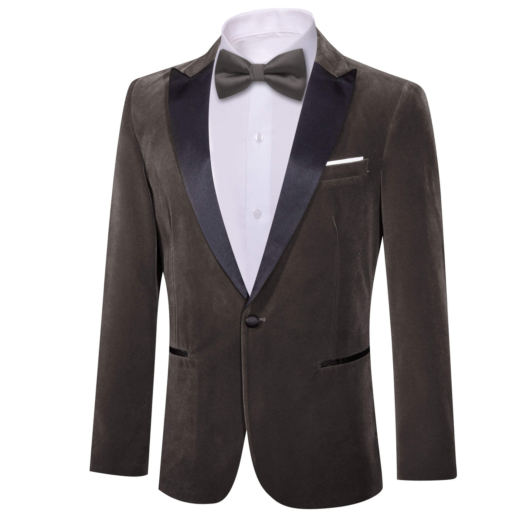 Barry.wang Men's Suit Ash Grey Solid Slim Silk Peak Collar Suit Business