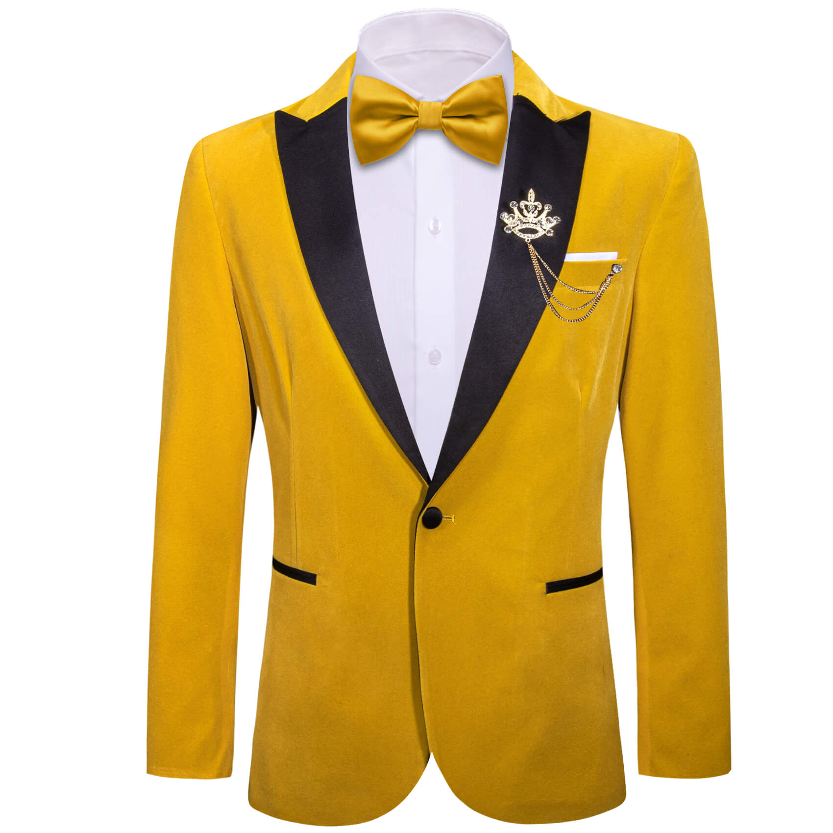 Goldenrod Yellow Solid Silk Peak Collar Suit 
