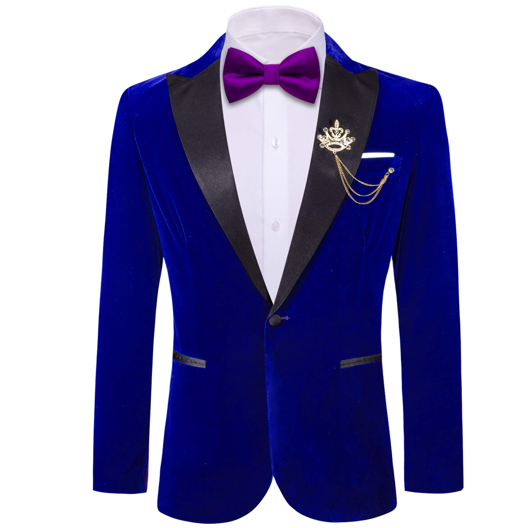  Navy Blue Solid Silk Peak Collar Suit
