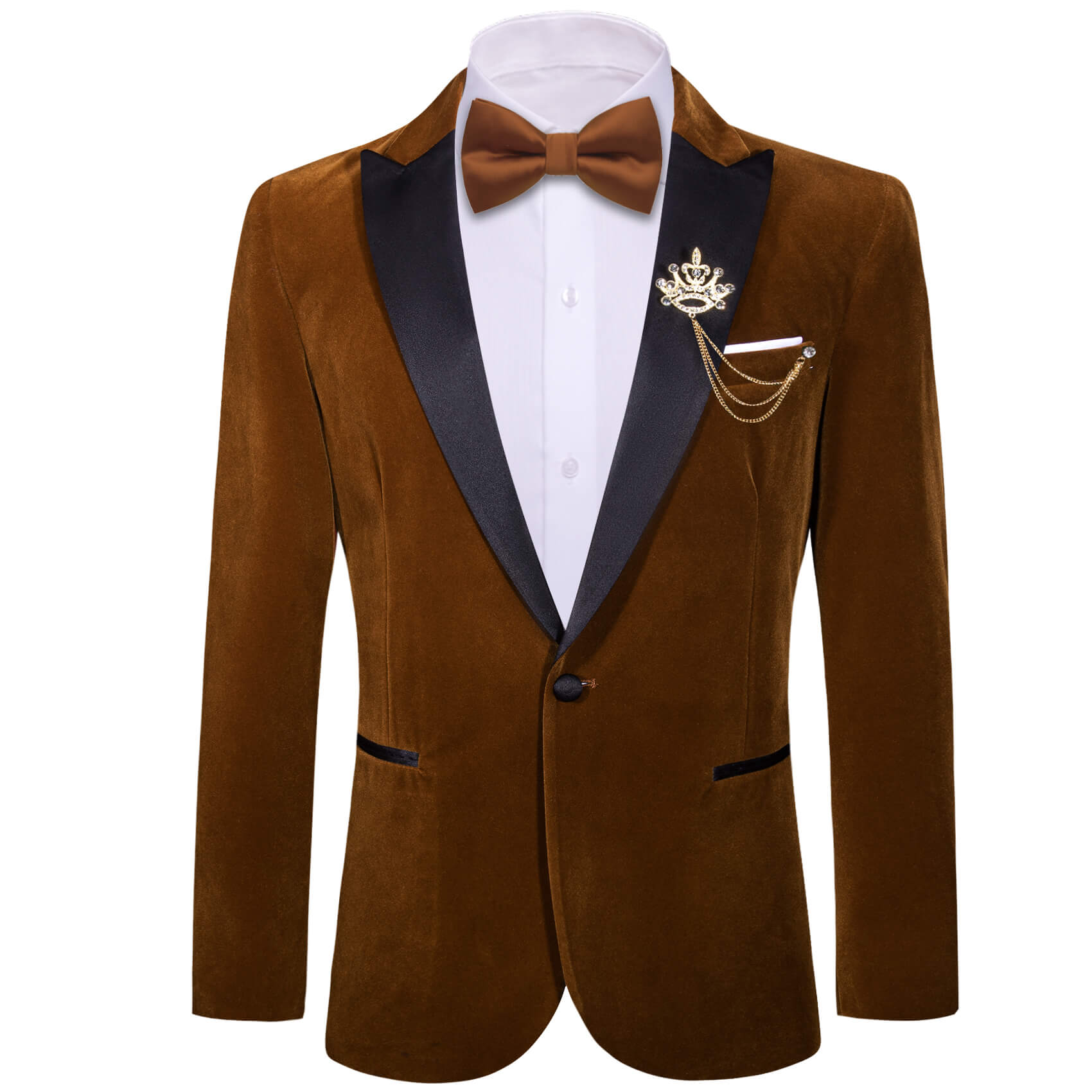 Chocolate Brown Solid Silk Peak Collar Suit