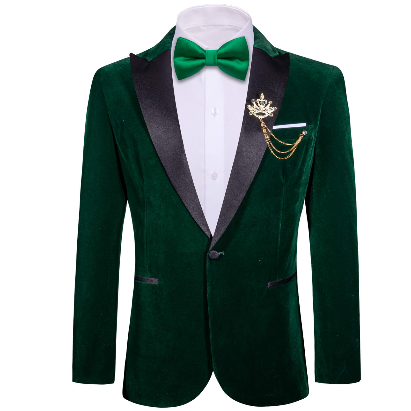 Dark Green Solid Silk Peak Collar Blazer Suit