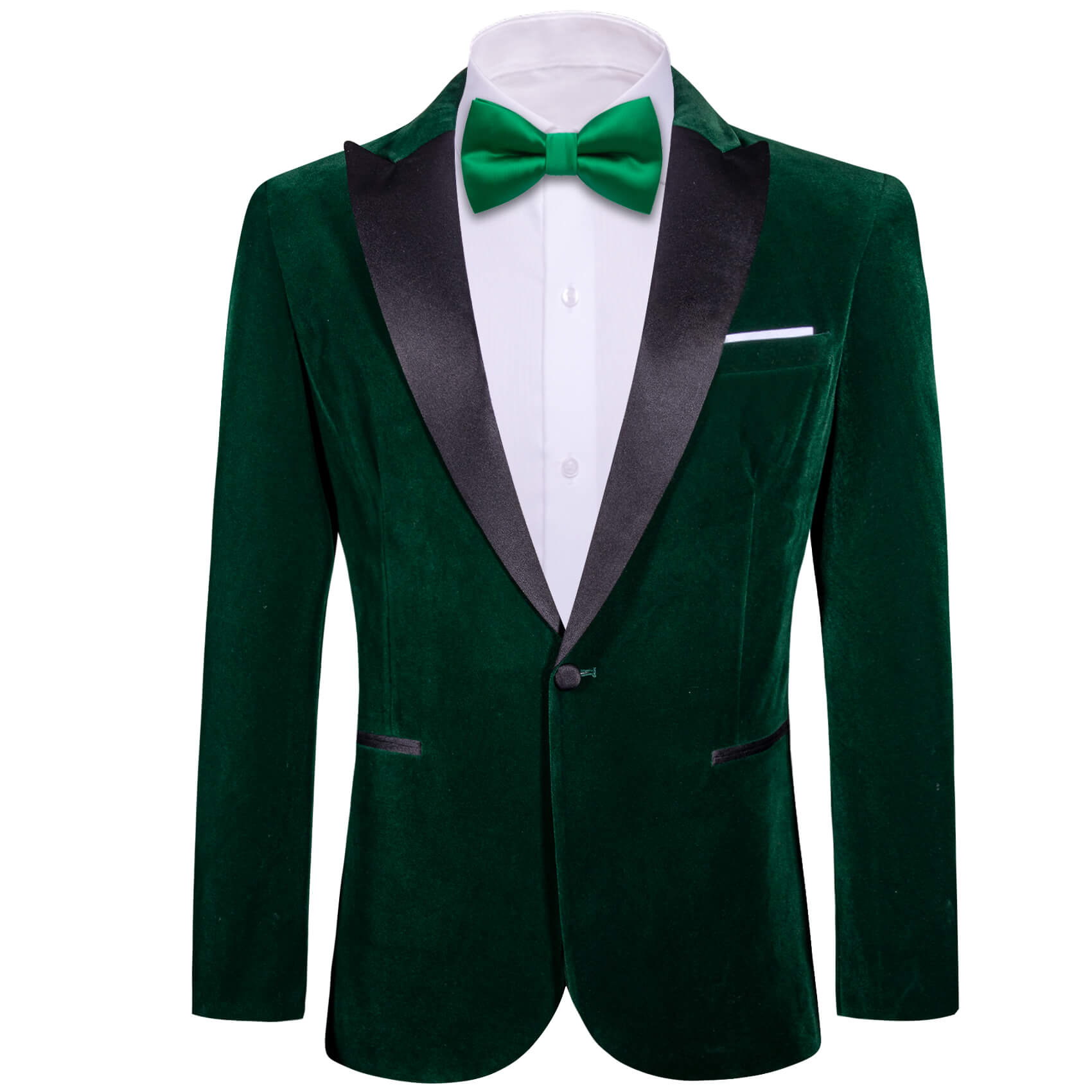 Barry.wang Men's Suit Dark Green Solid Silk Peak Collar Blazer Suit