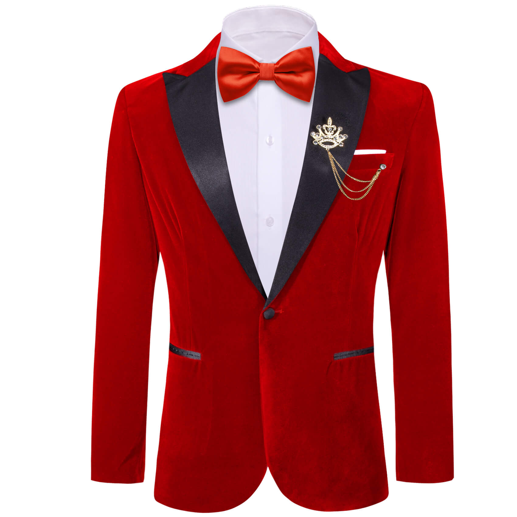 Fire Brick Red Solid Silk Peak Collar Blazer Suit