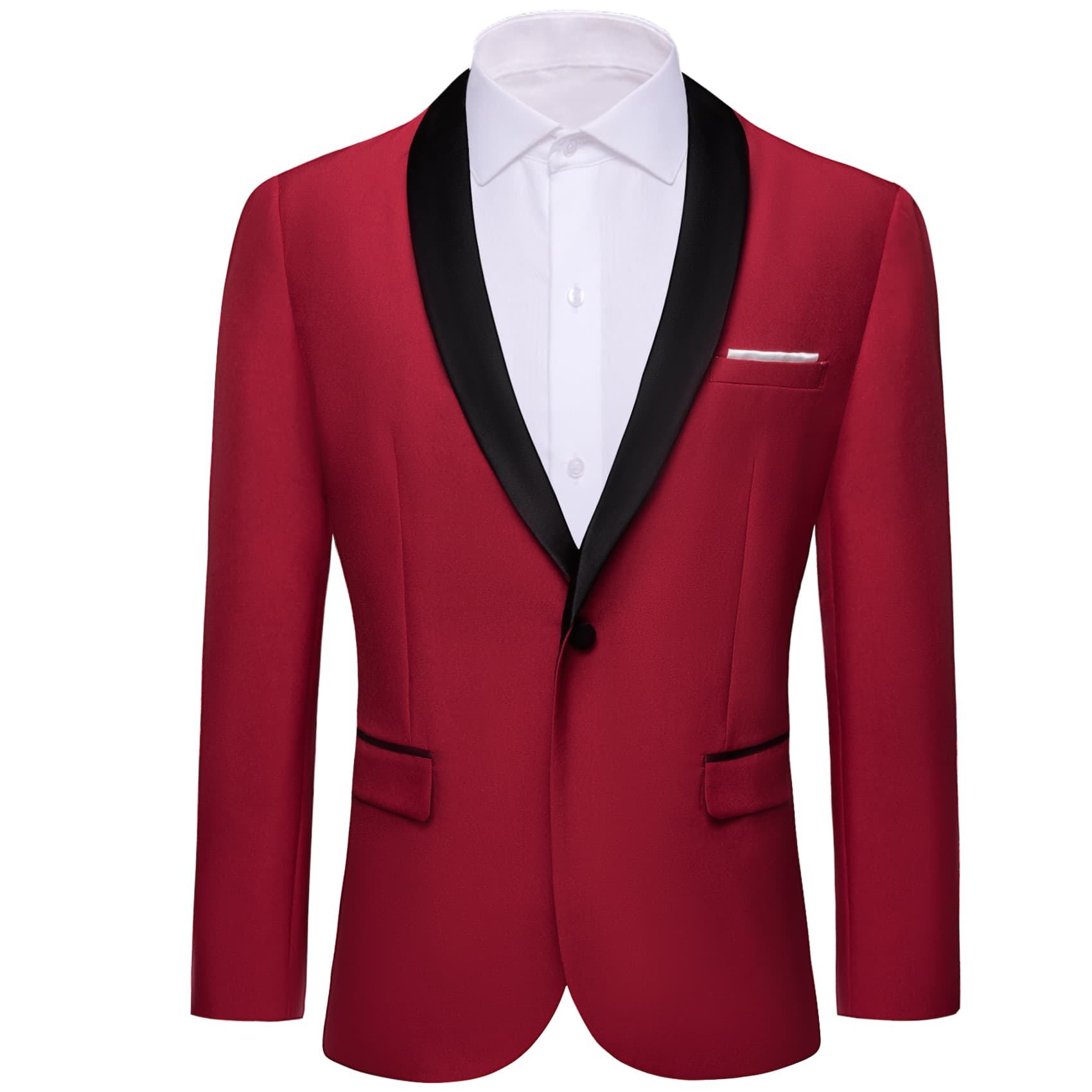  Men's Burgundy Top Black Shawl Lapel Wedding Suit Blazer
