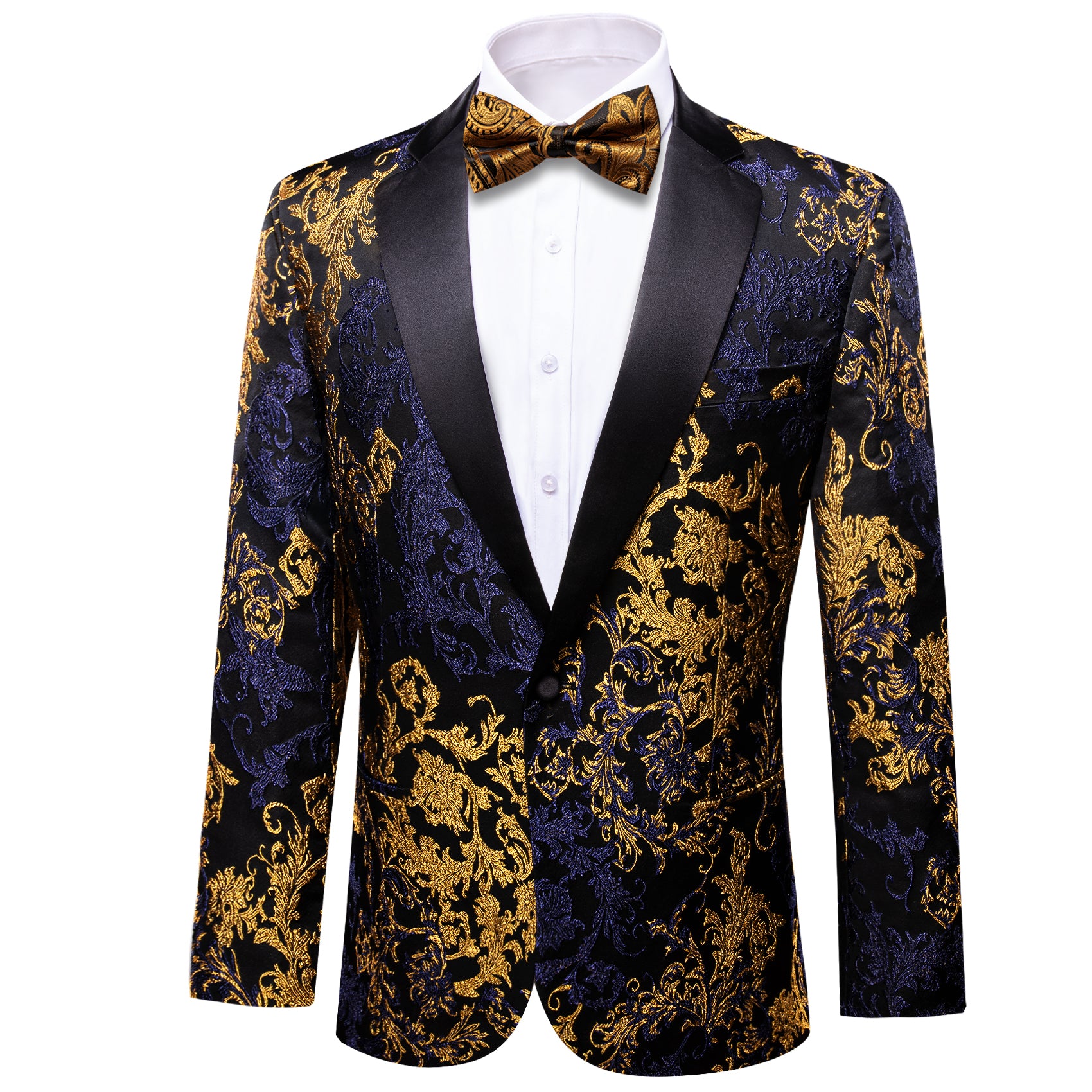 Men's Dress Party Blue Gold Paisley Suit Jacket Slim One Button Stylish Blazer