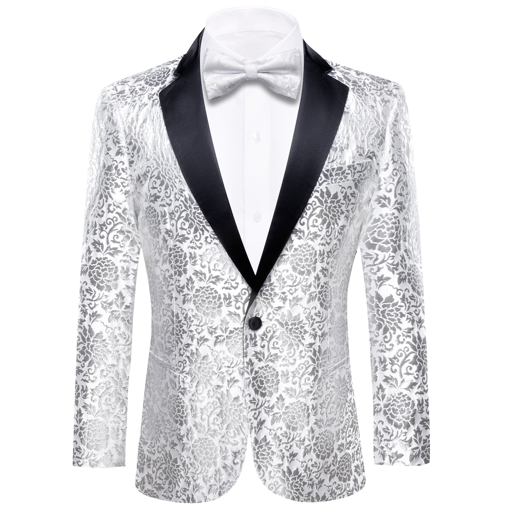 Men's Dress Party White Floral Suit Jacket Slim One Button Stylish Blazer