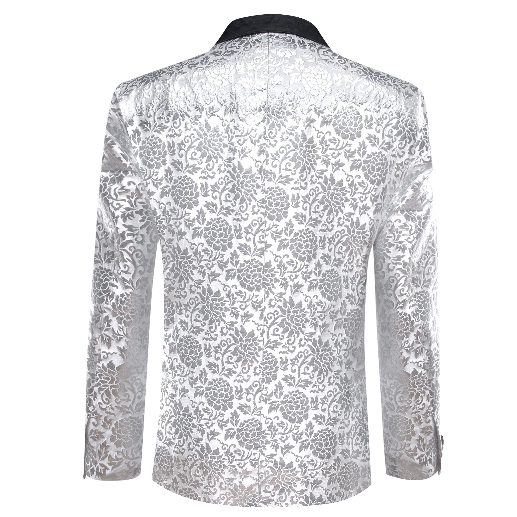Barry.wang  Men's Shirt White Floral Notched Collar Suit Jacket