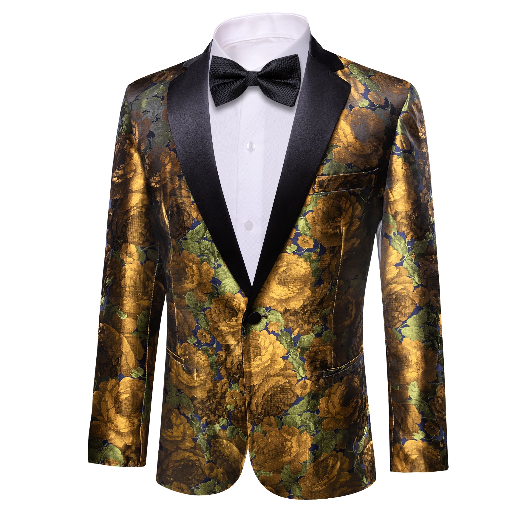 Men's Dress Gold Green Flower Suit Jacket Slim One Button Stylish Blazer