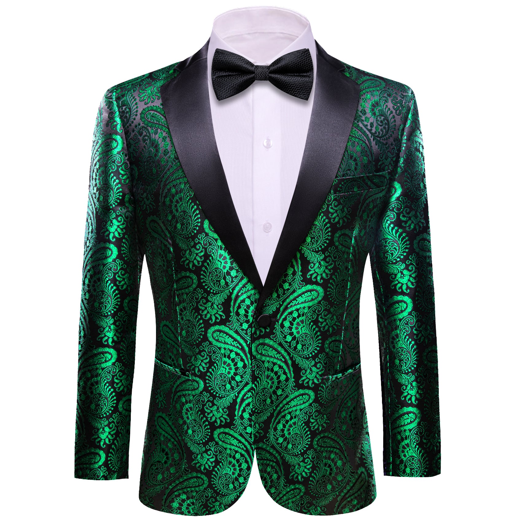 Barry.wang Men's Suit Green Gold Paisley Notched Collar Suit Jacket