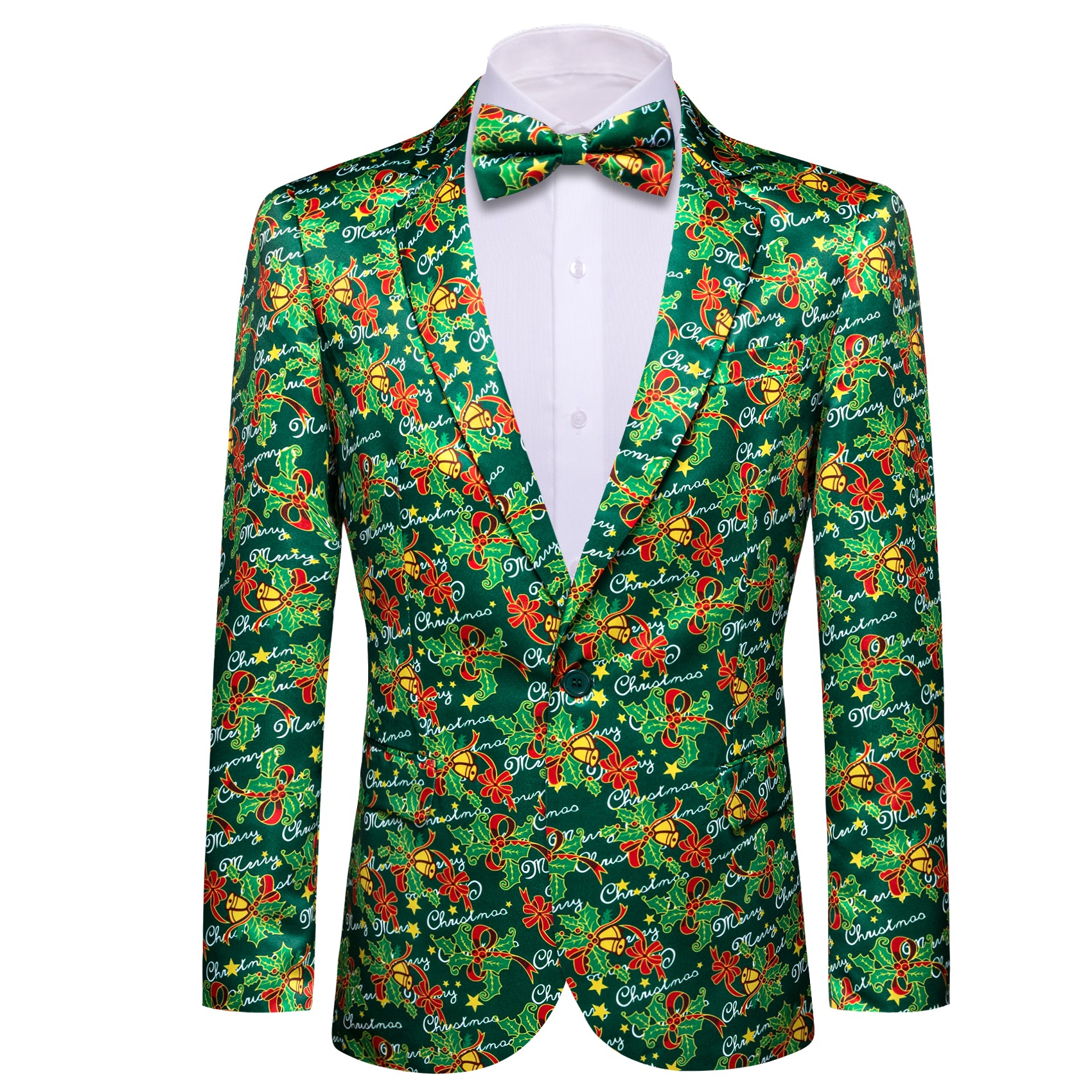 Christmas Men's Green Dress Xmas pattern Suit Jacket Slim One Button Stylish Blazer
