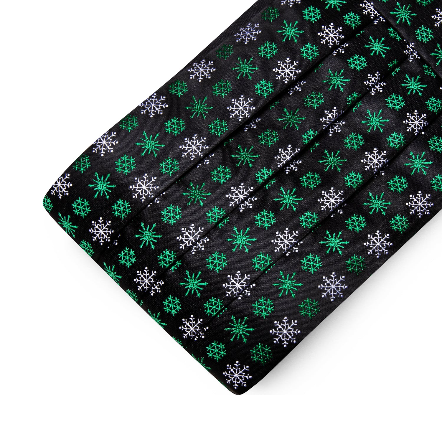 Christmas Black Green Snowflake Cummerbund Bow tie Handkerchief Cufflinks Set