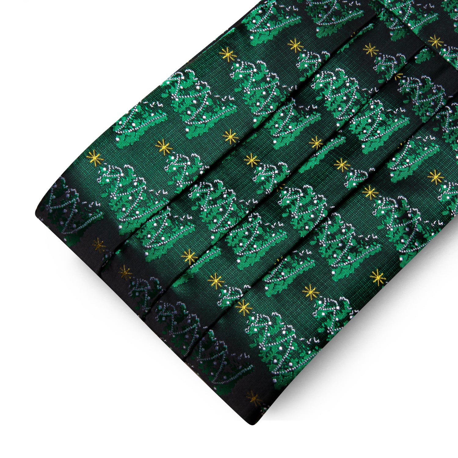 Christmas Green Xmas Tree Cummerbund Bow tie Handkerchief Cufflinks Set