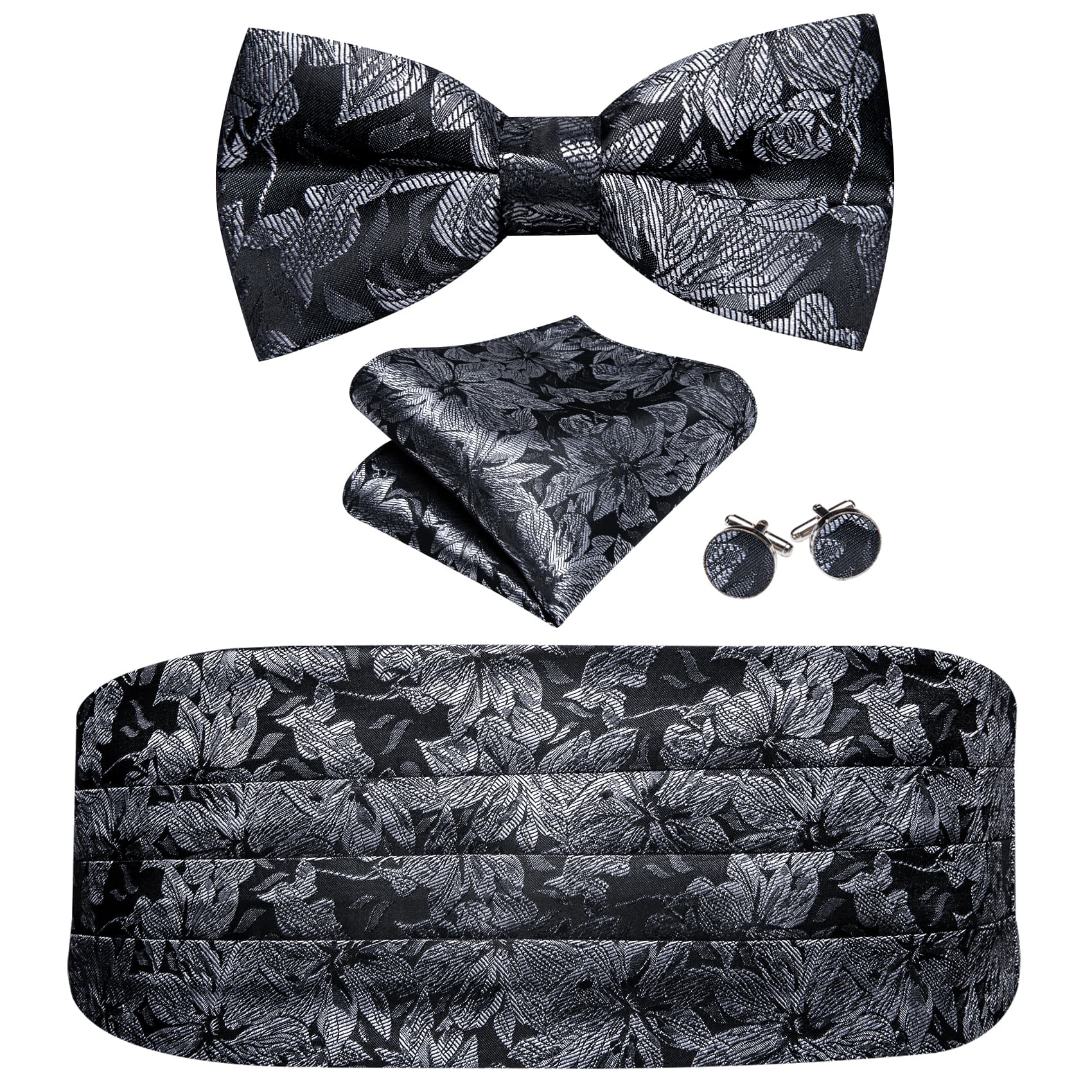 silver bow tie and cummerbund set