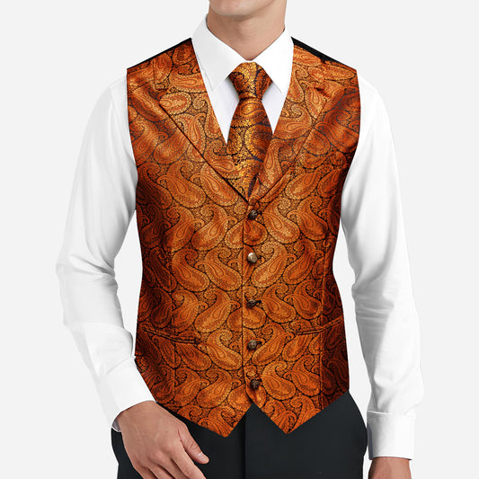 Barry. Wang Burnt Orange Dress Vest Paisley Suit Vest Necktie Pocket Square Cufflinks Set
