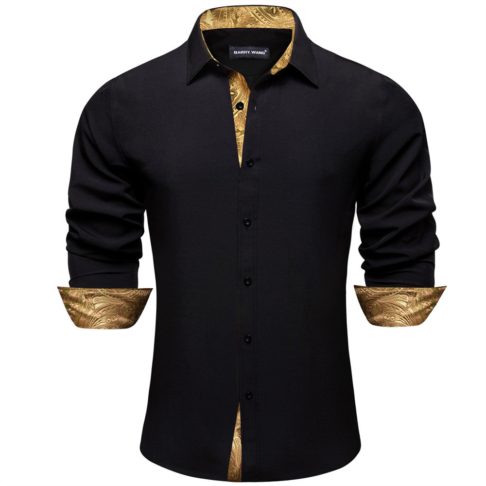 Barry Wang Black Shirt Dress Patchwork Long Sleeve Collared Shirt Men Barry. Wang Barry Wang Black Shirt Dress Patchwork Long Sleeve Collared Shirt Men Barry. Wang