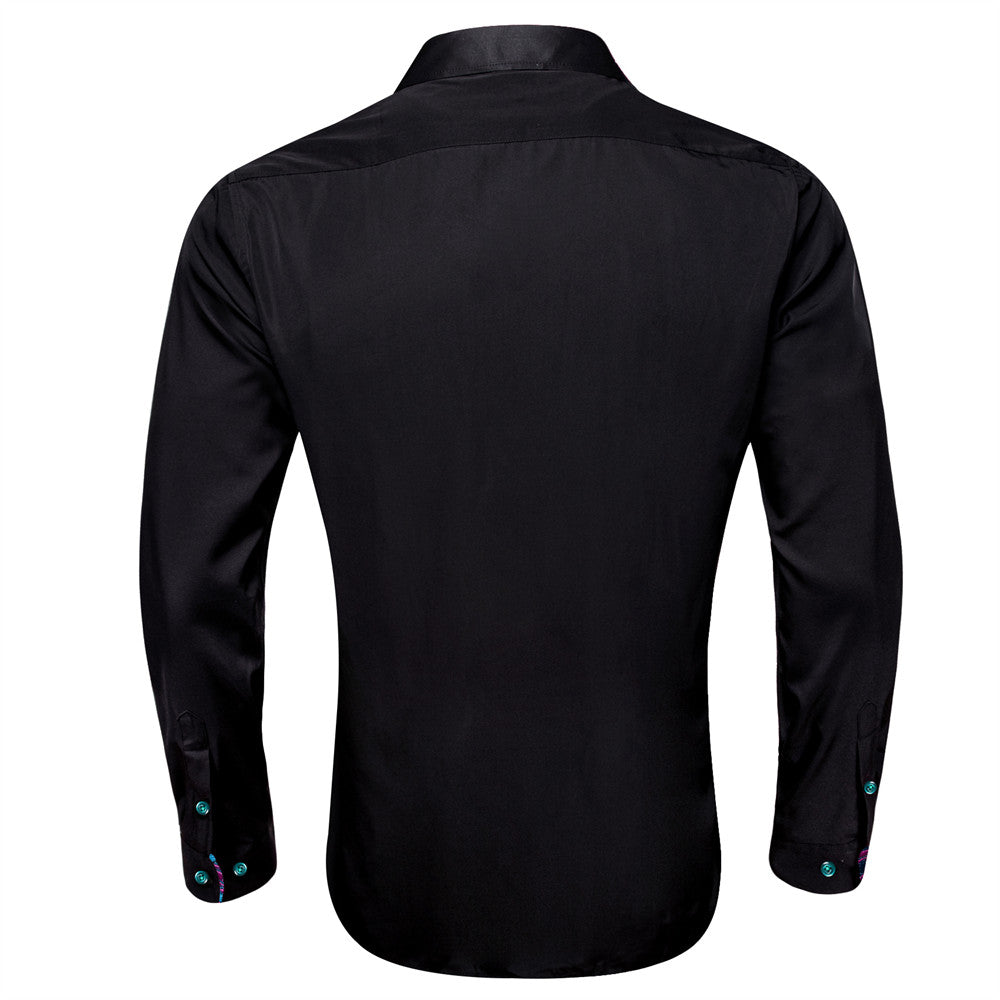 stylish dress shirts for men Barry.Wang 2pcs Mens Dress Shirts Black Splicing Silk Long Sleeve Shir – Barry. Wang