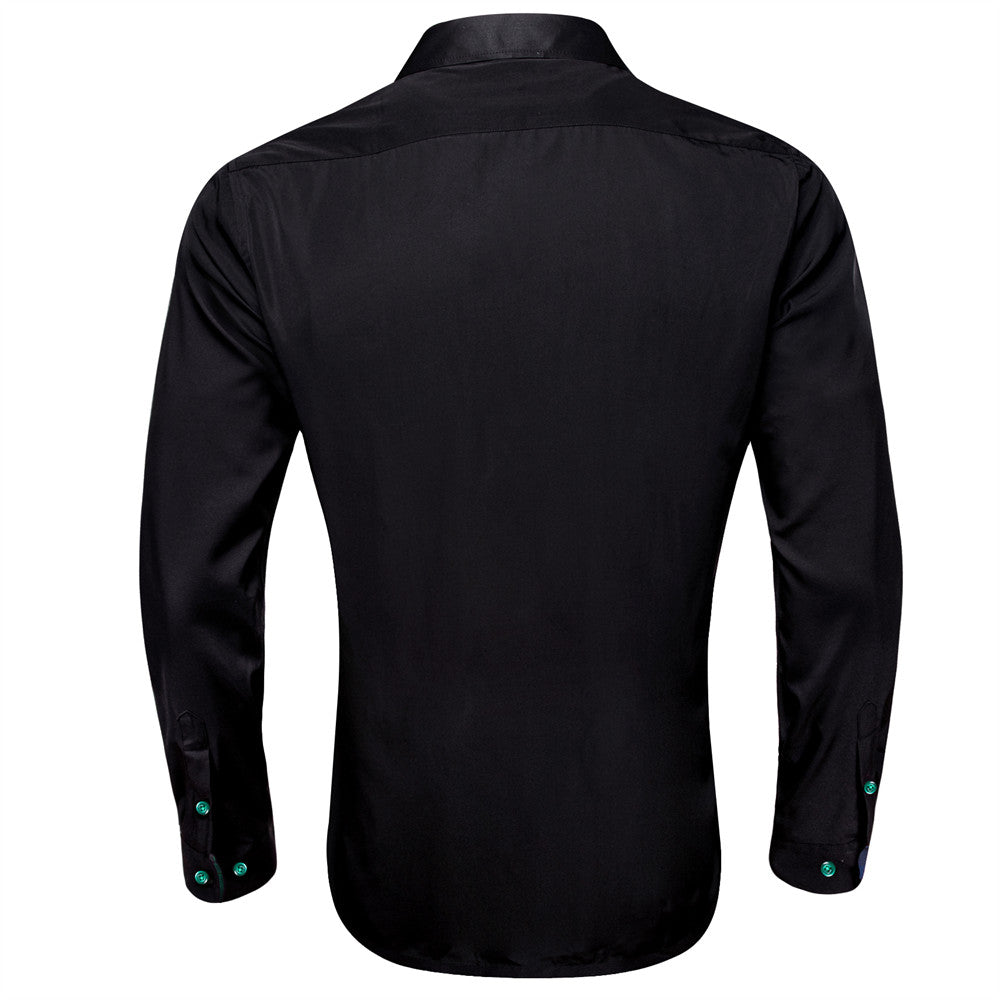 Barry. Wang Black Splicing Dress Shirt Mens Formal Work Long Sleeve Shirt, M Barry. Wang Black Splicing Dress Shirt Mens Formal Work Long Sleeve Shirt, M