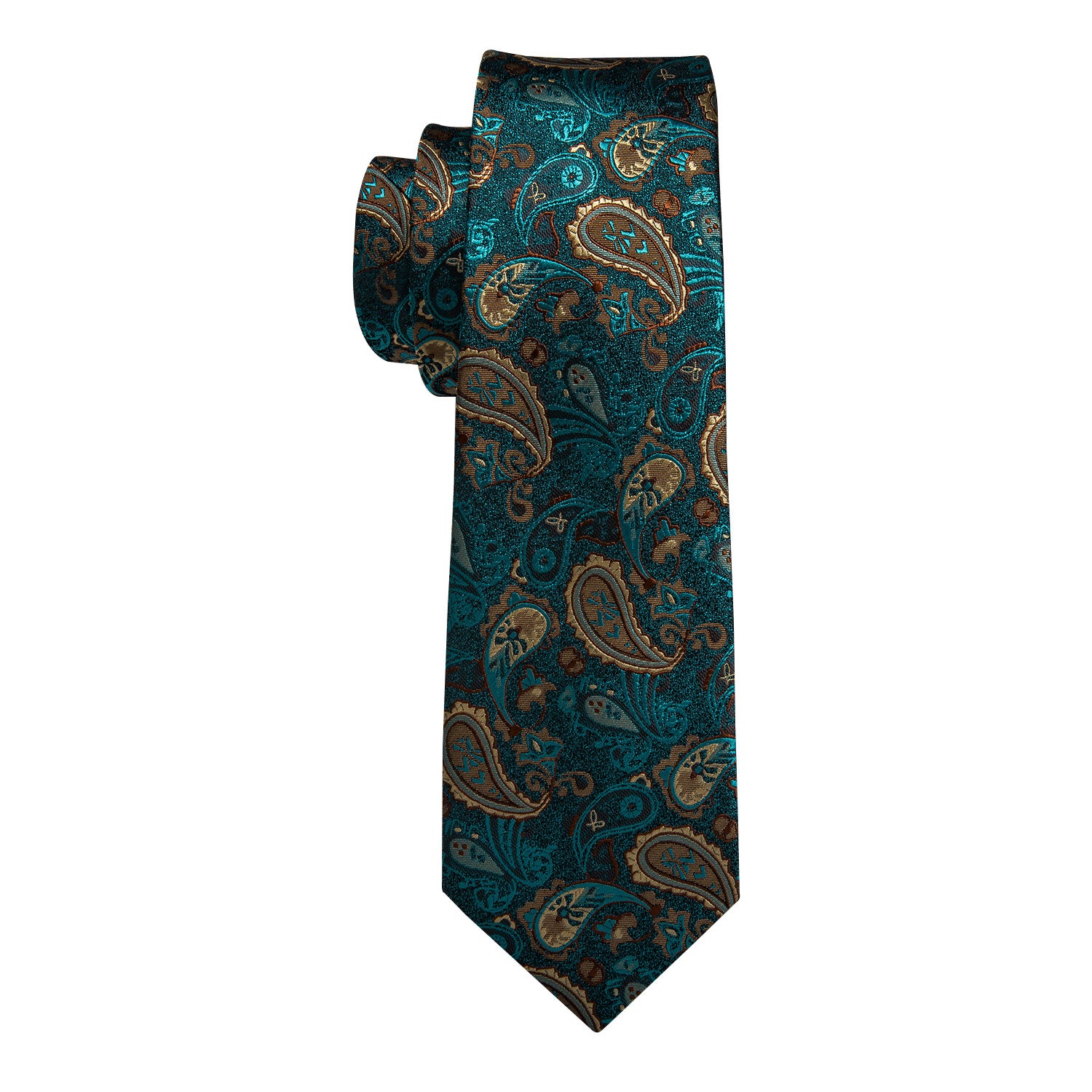 Barry Wang Green Brown Paisley Tie Hanky Cufflinks Set