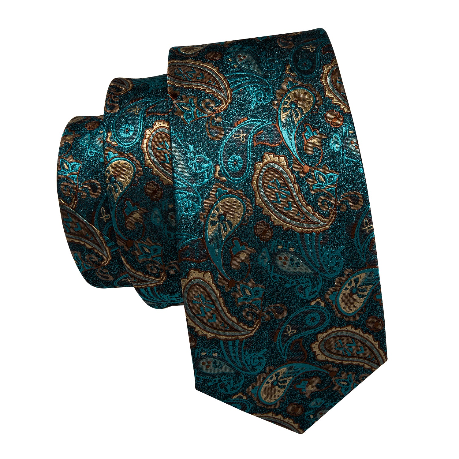 Barry Wang Green Brown Paisley Tie Hanky Cufflinks Set