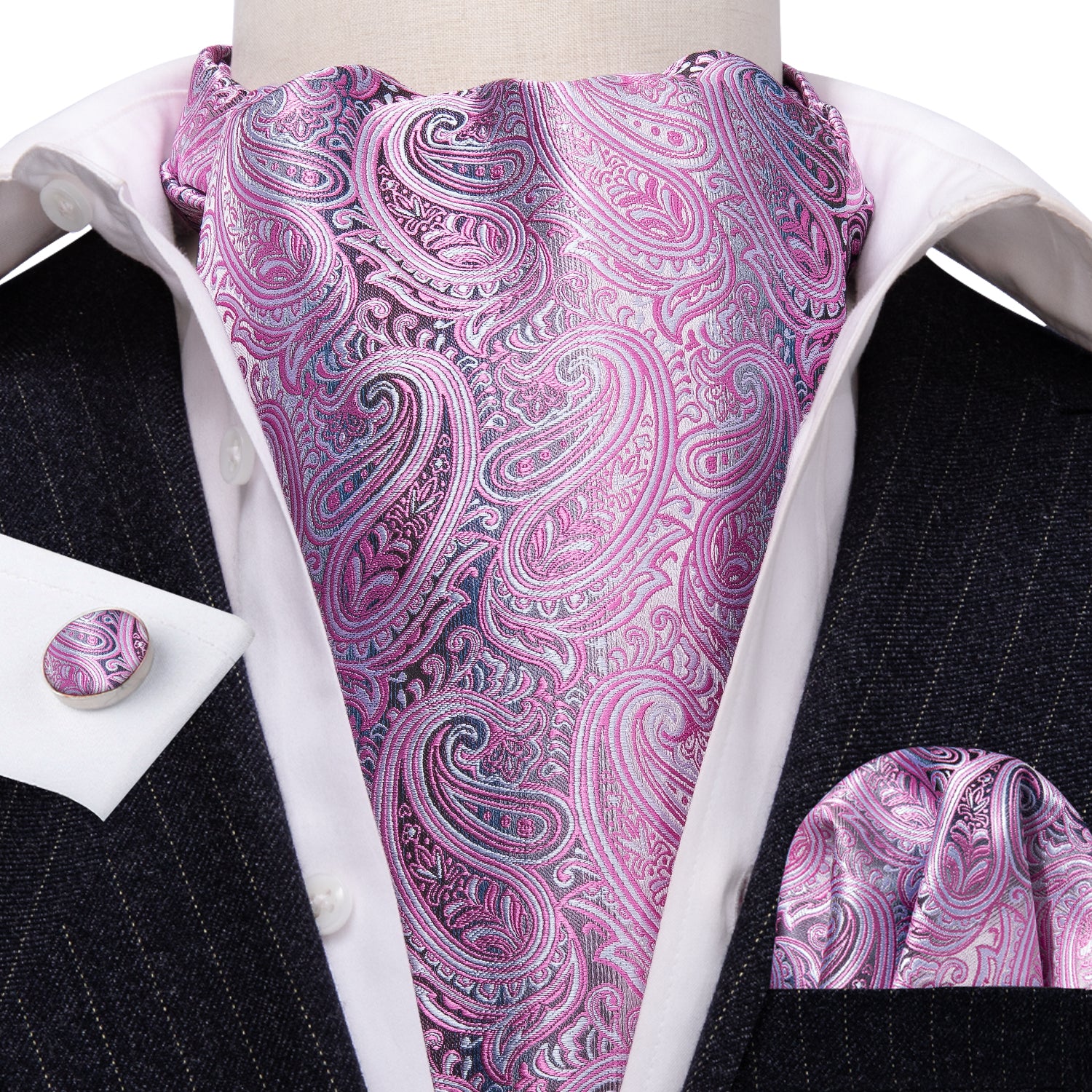 Pink Paisley Ascot Handkerchief Cufflinks