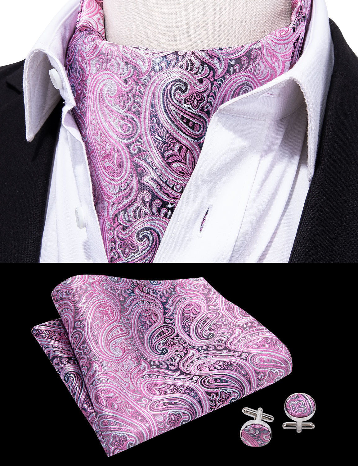 Pink Paisley Ascot Handkerchief Cufflinks - barry-wang
