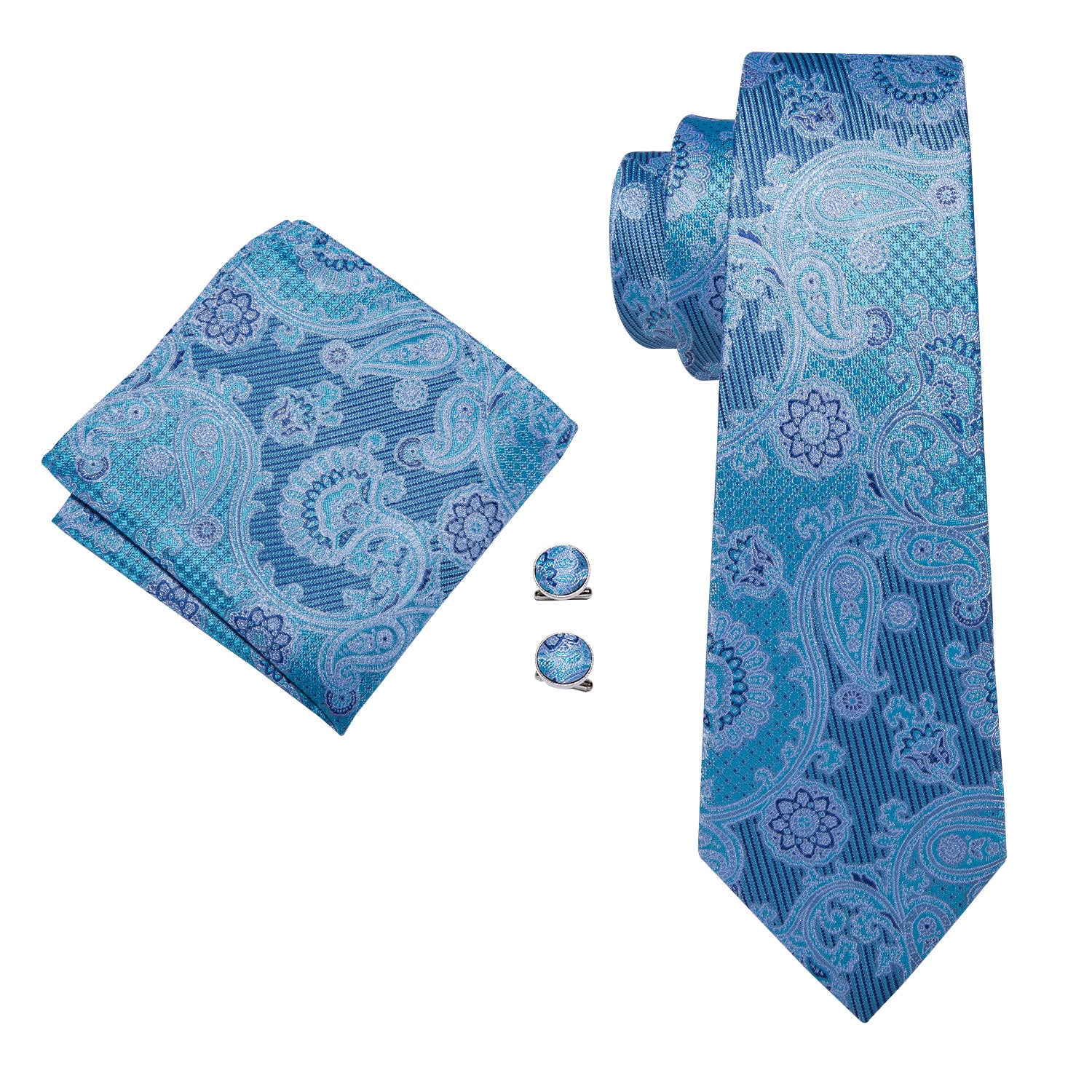 Blue Paisley Tie Hanky Cufflinks Set