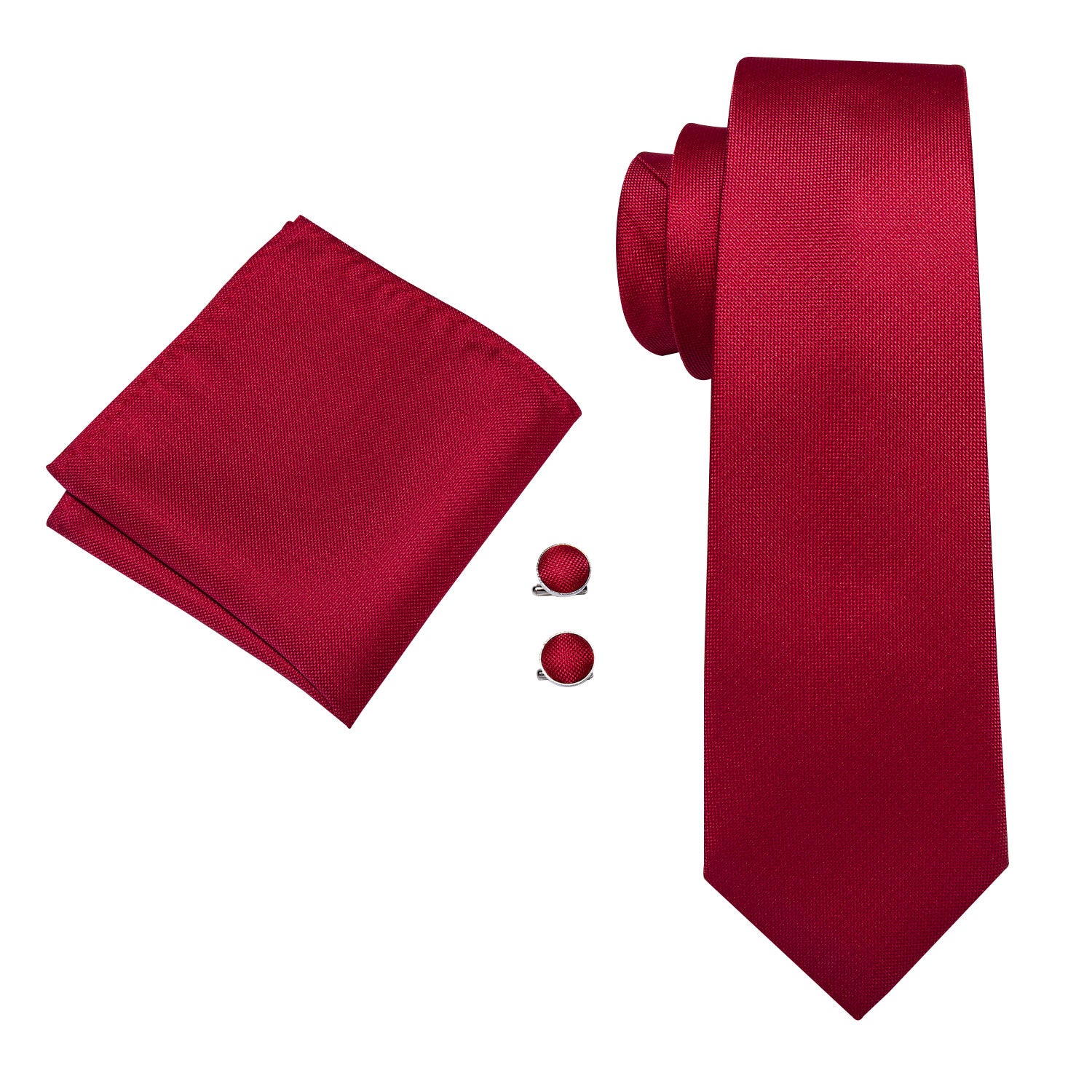 Red Solid Tie Hanky Cufflinks Set