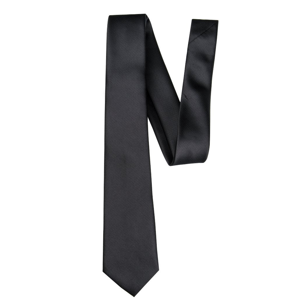 Black Solid Slim Neck Tie - barry-wang