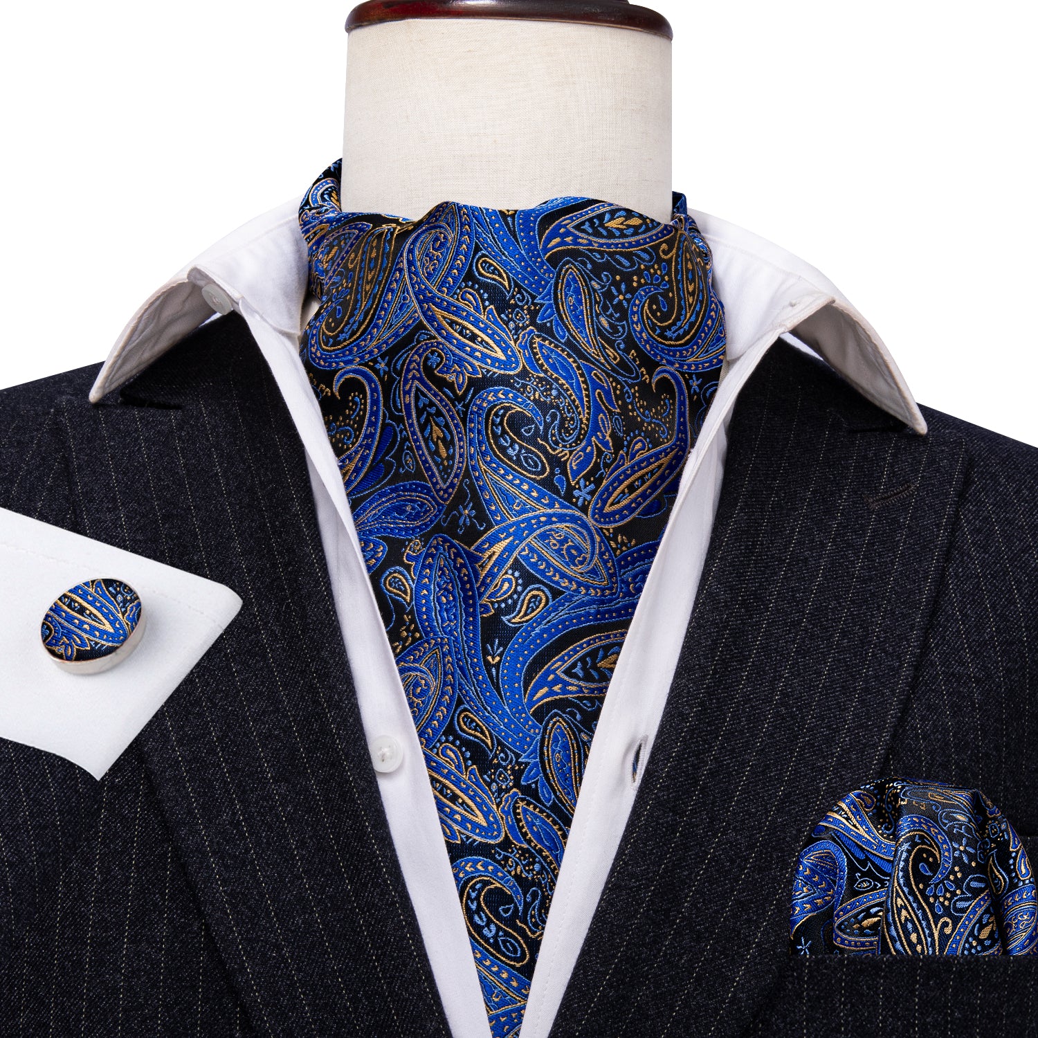 Blue Paisley Ascot Handkerchief Cufflinks
