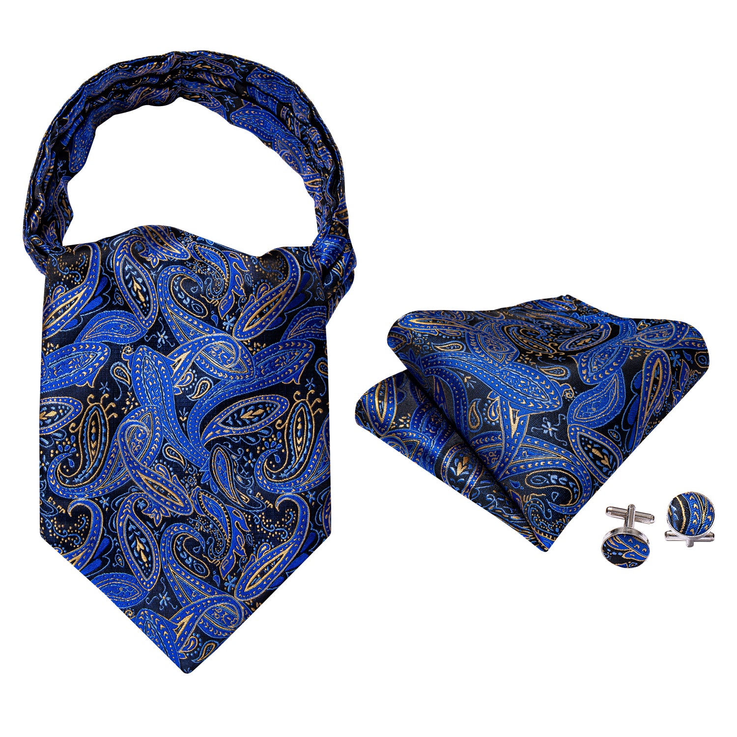 Blue Paisley Ascot Handkerchief Cufflinks