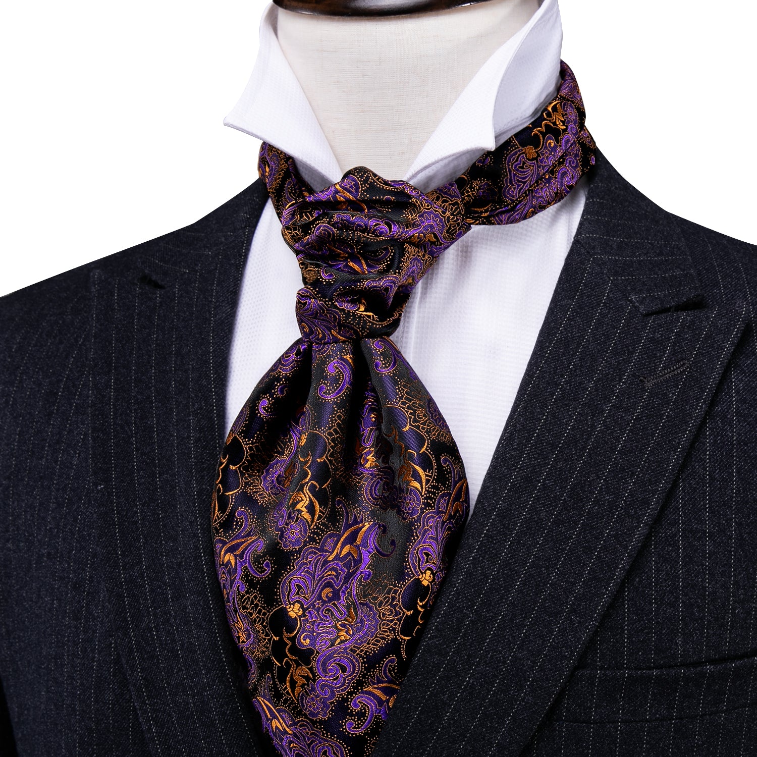 Novelty Purple Golden Paisley Ascot Handkerchief Cufflinks