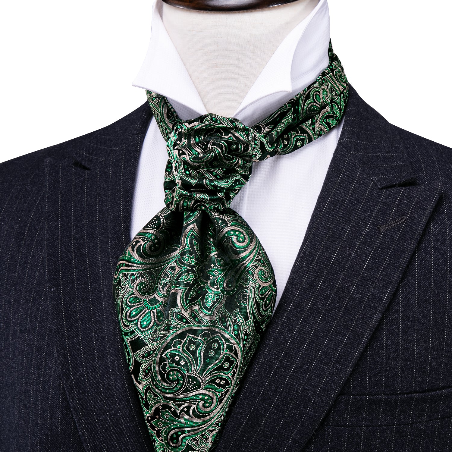 New Novelty Green Paisley Ascot Handkerchief Cufflinks